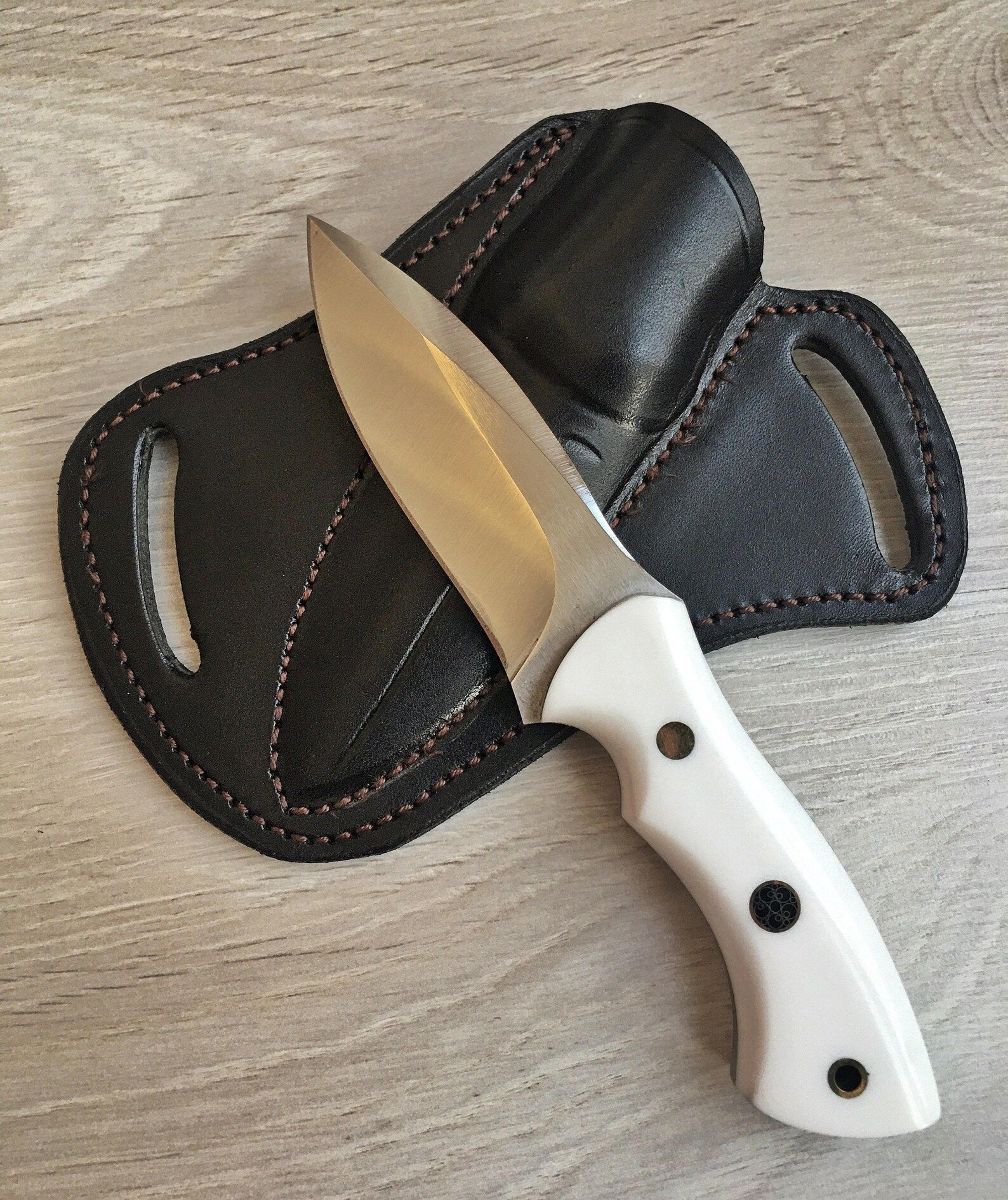 hunting knife 1075 carbon steel blacksmith made edc camping knife white corian handle