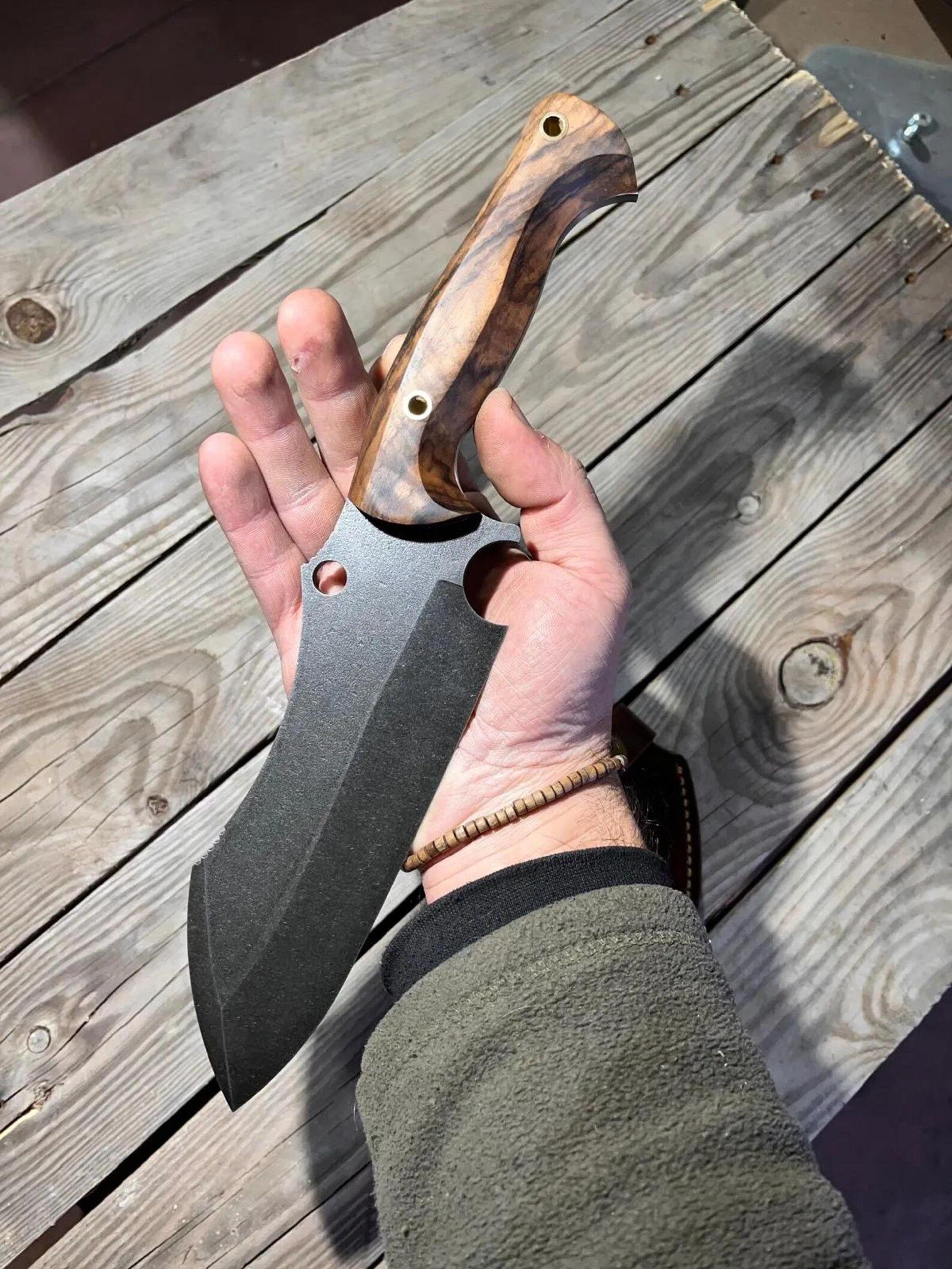 cleaver knife sleipner steel walnut wood handle stonewashed full tang chopper knife