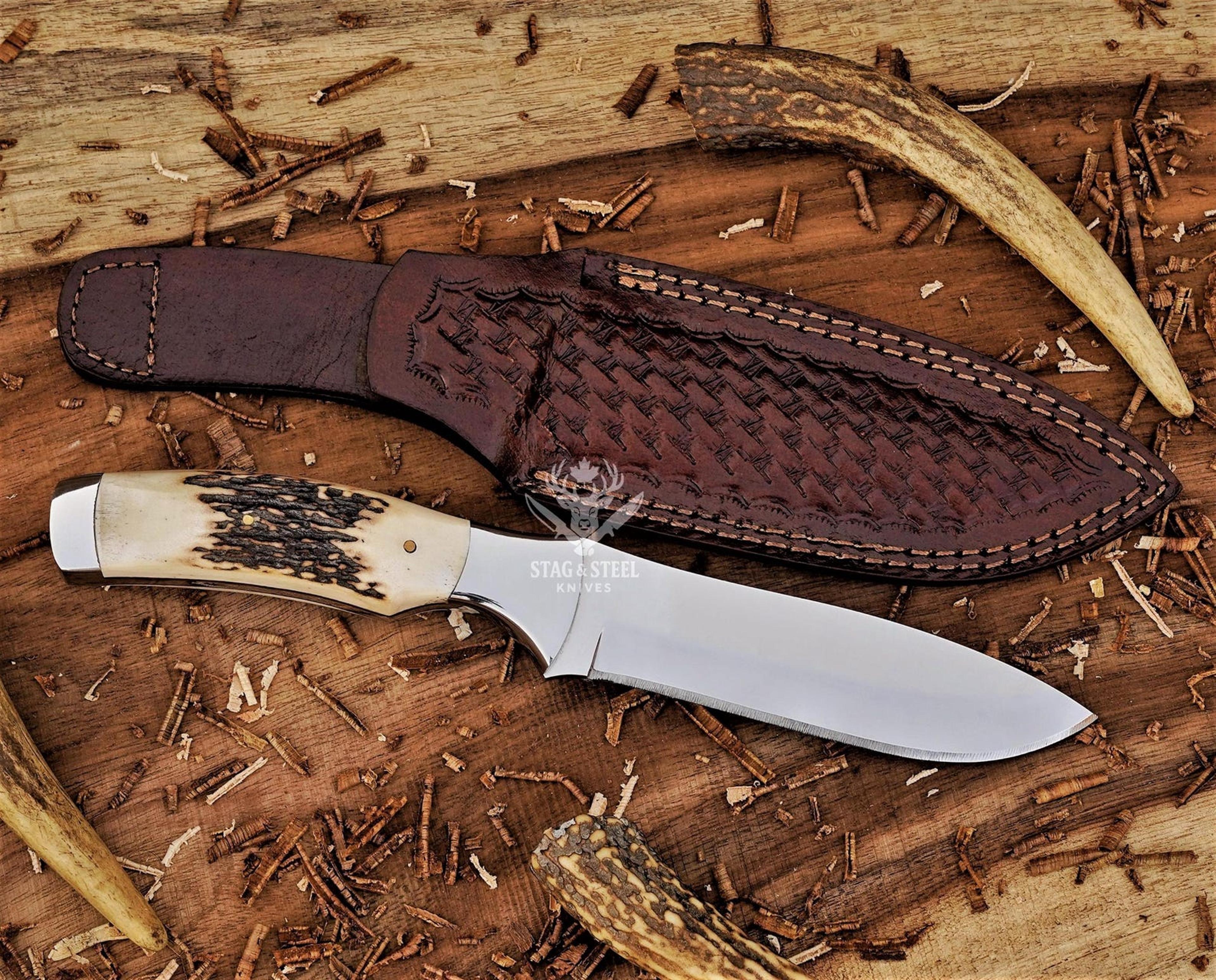 vintage hunting knife d2 steel blade antler handle handmade outdoor knife