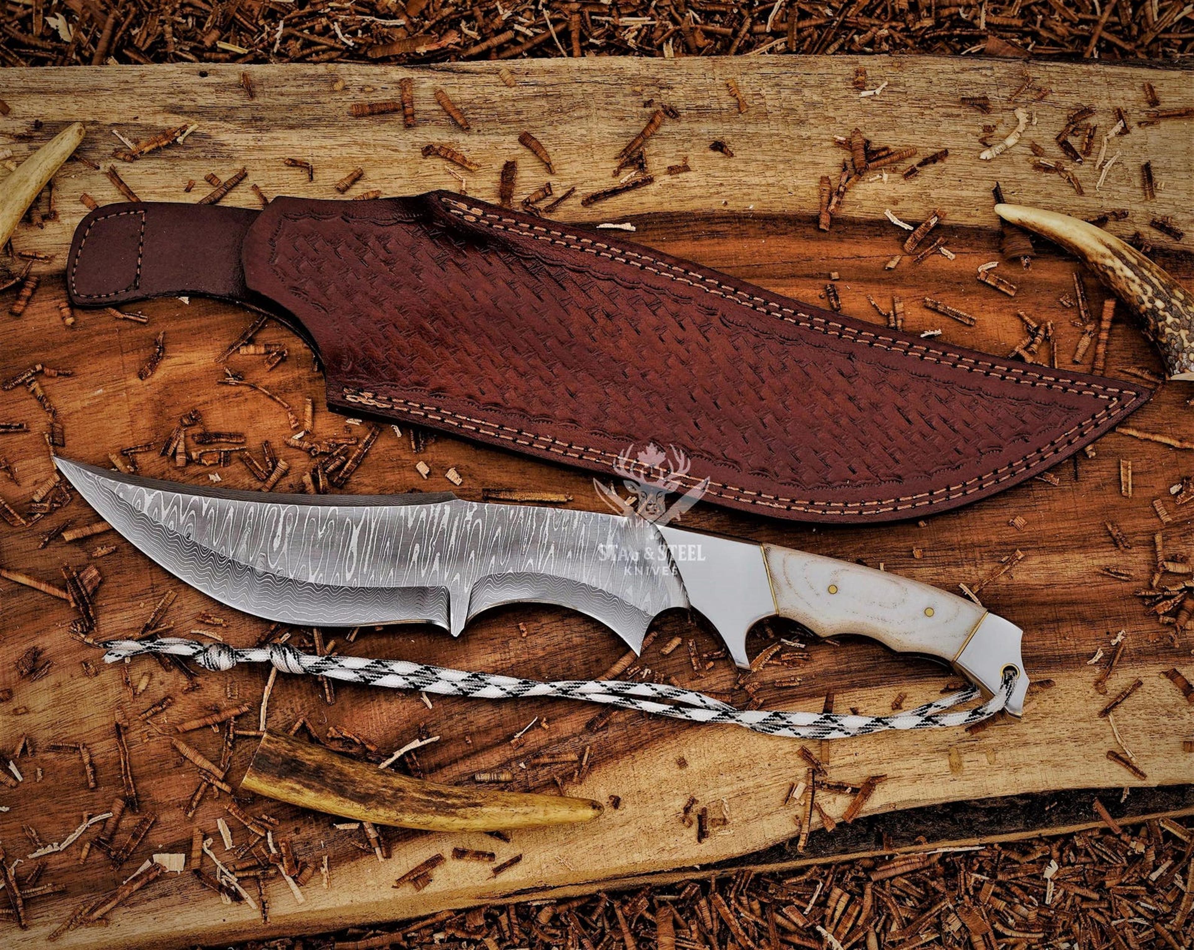 handmade damascus bowie knife 8 inch hunting blade with micarta or walnut handle