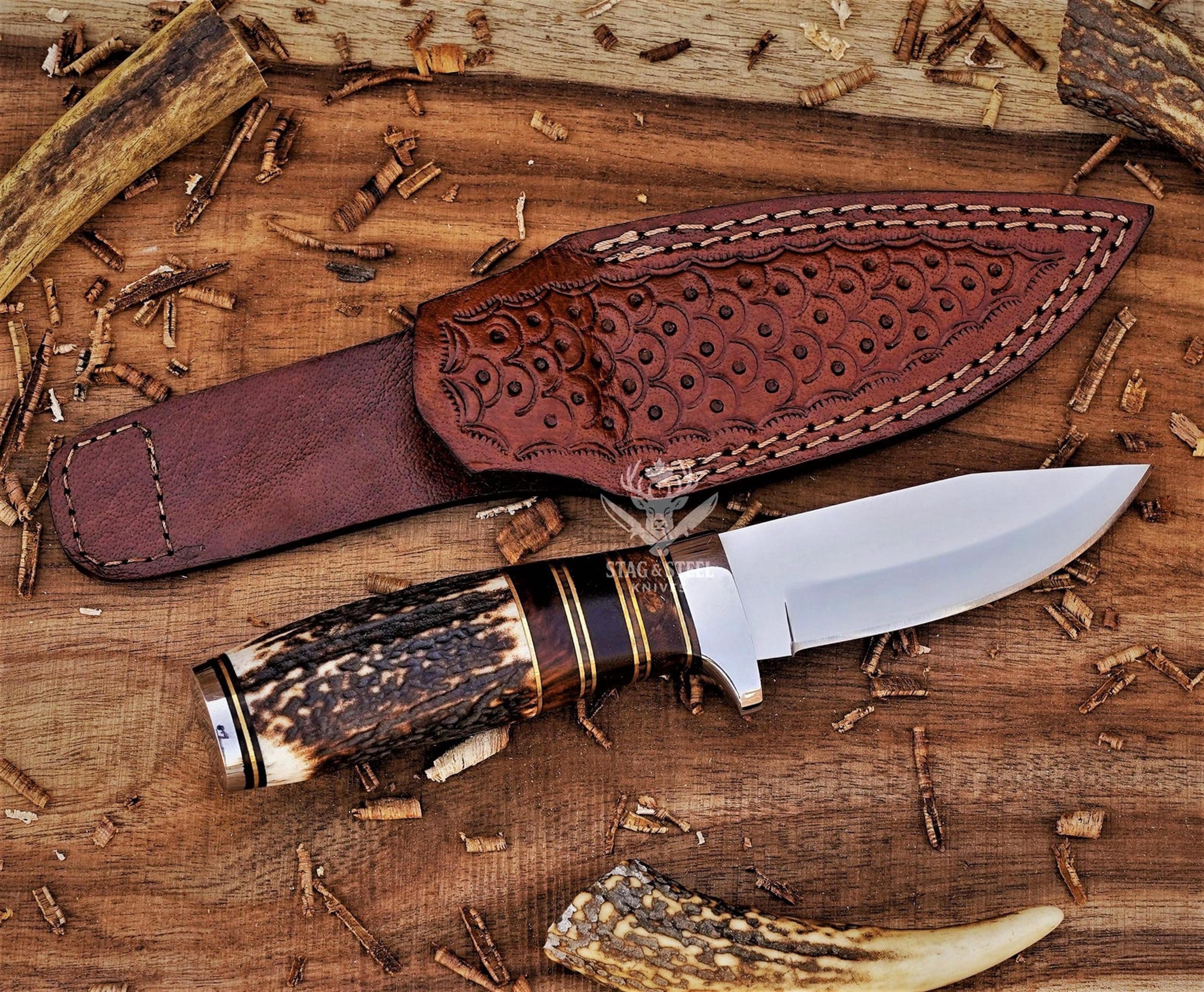handmade d2 steel hunting knife rosewood stag horn camel bone handle