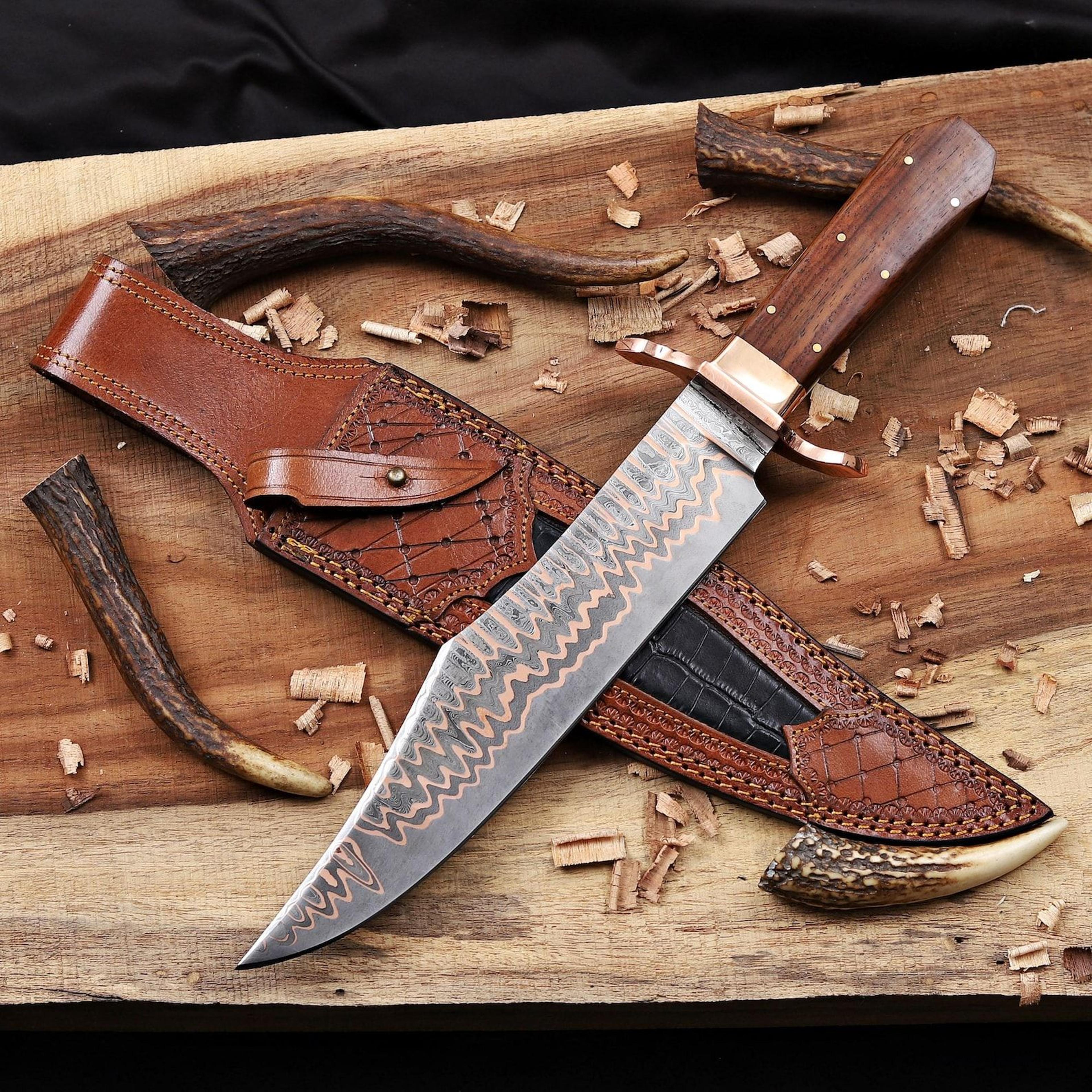 cu mai damascus bowie knife full tang with ironwood handle handmade hunting knife
