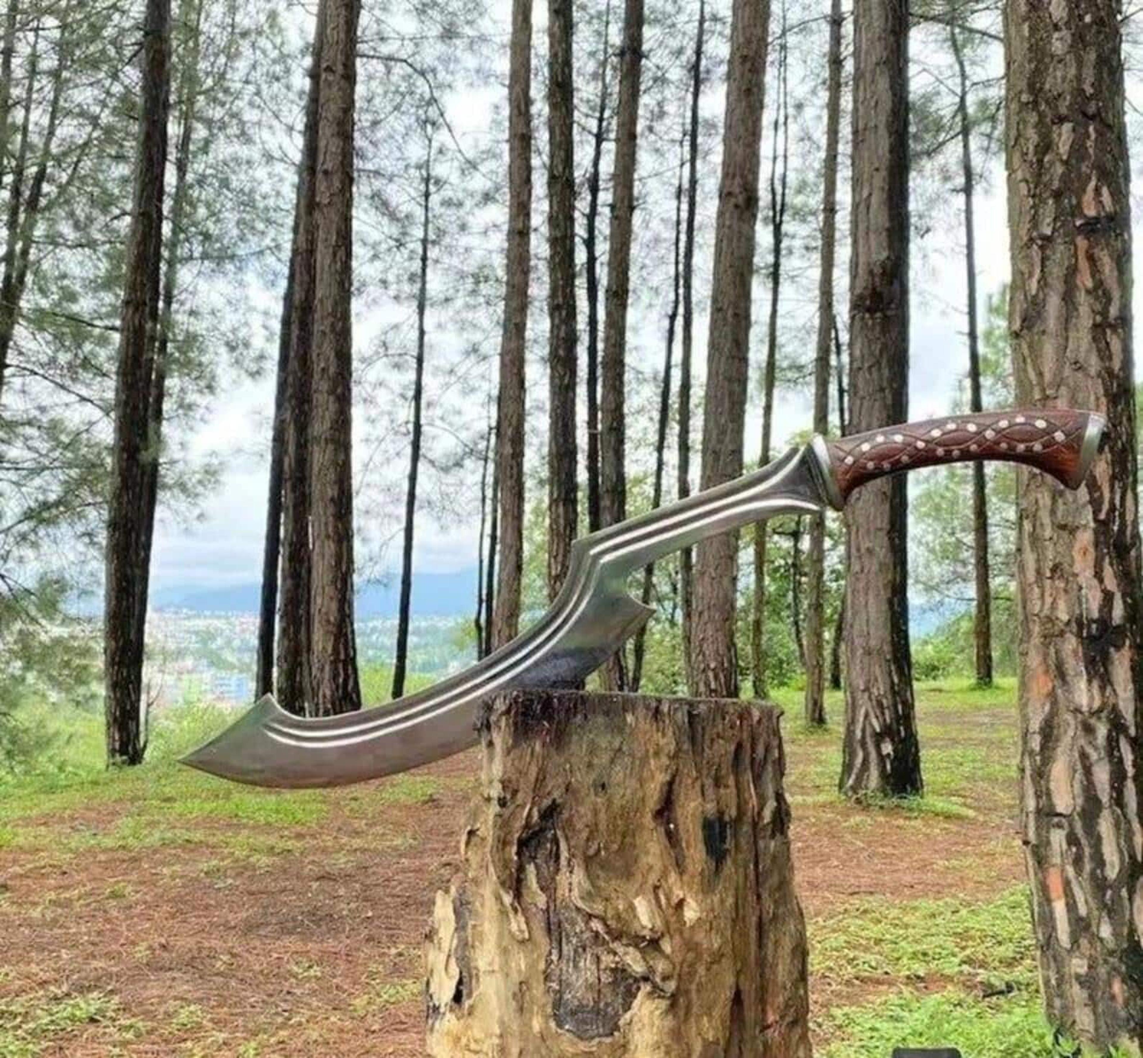 handcrafted high carbon steel khopesh sword 30" with rosewood handle & leather sheath