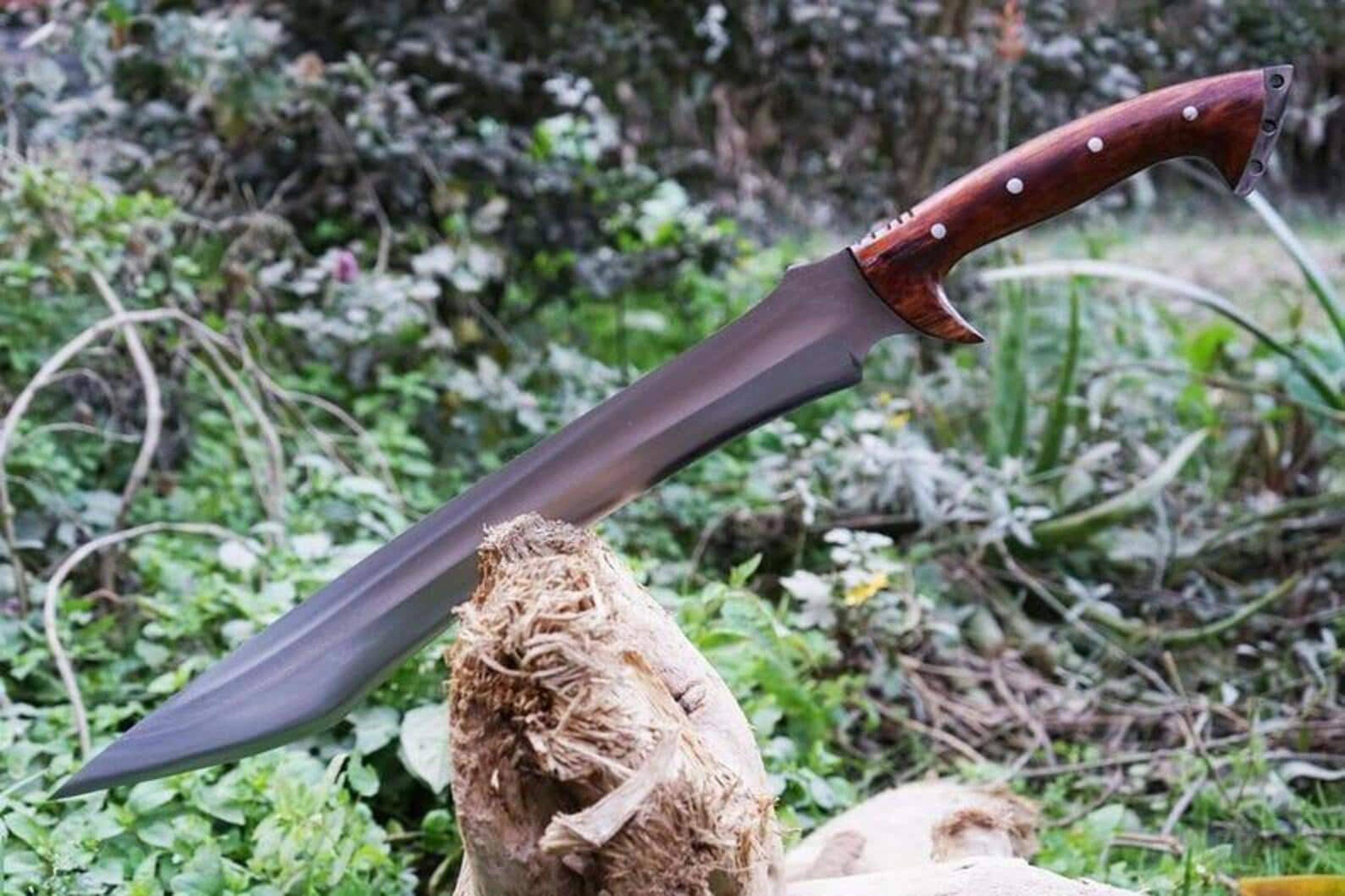 hand-forged high carbon steel machete 24" with rosewood handle & leather sheath