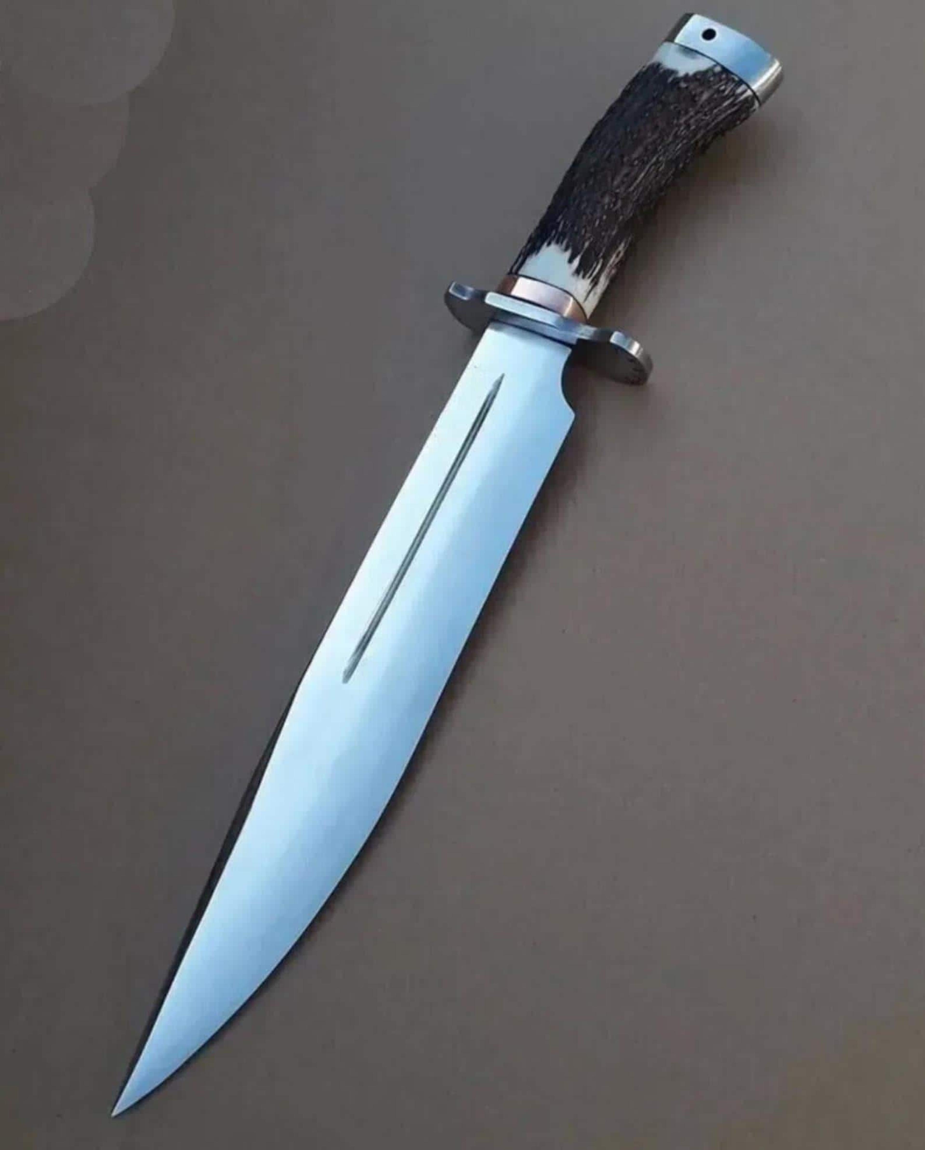 handmade bowie knife high carbon steel blade with stag handle rustic hunting knife