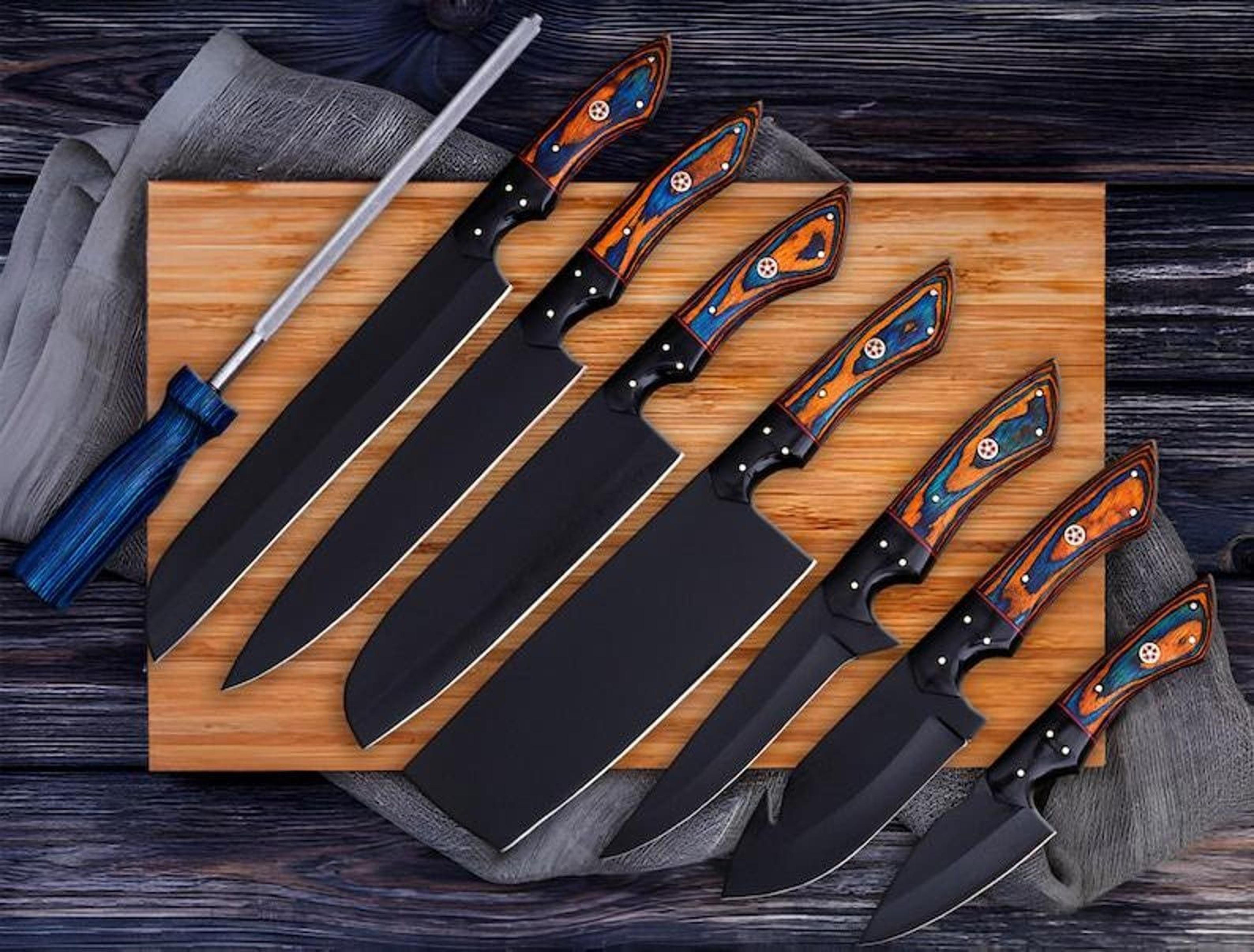 artisan chef knife set dark blade kitchen knives with wood handle and carry case