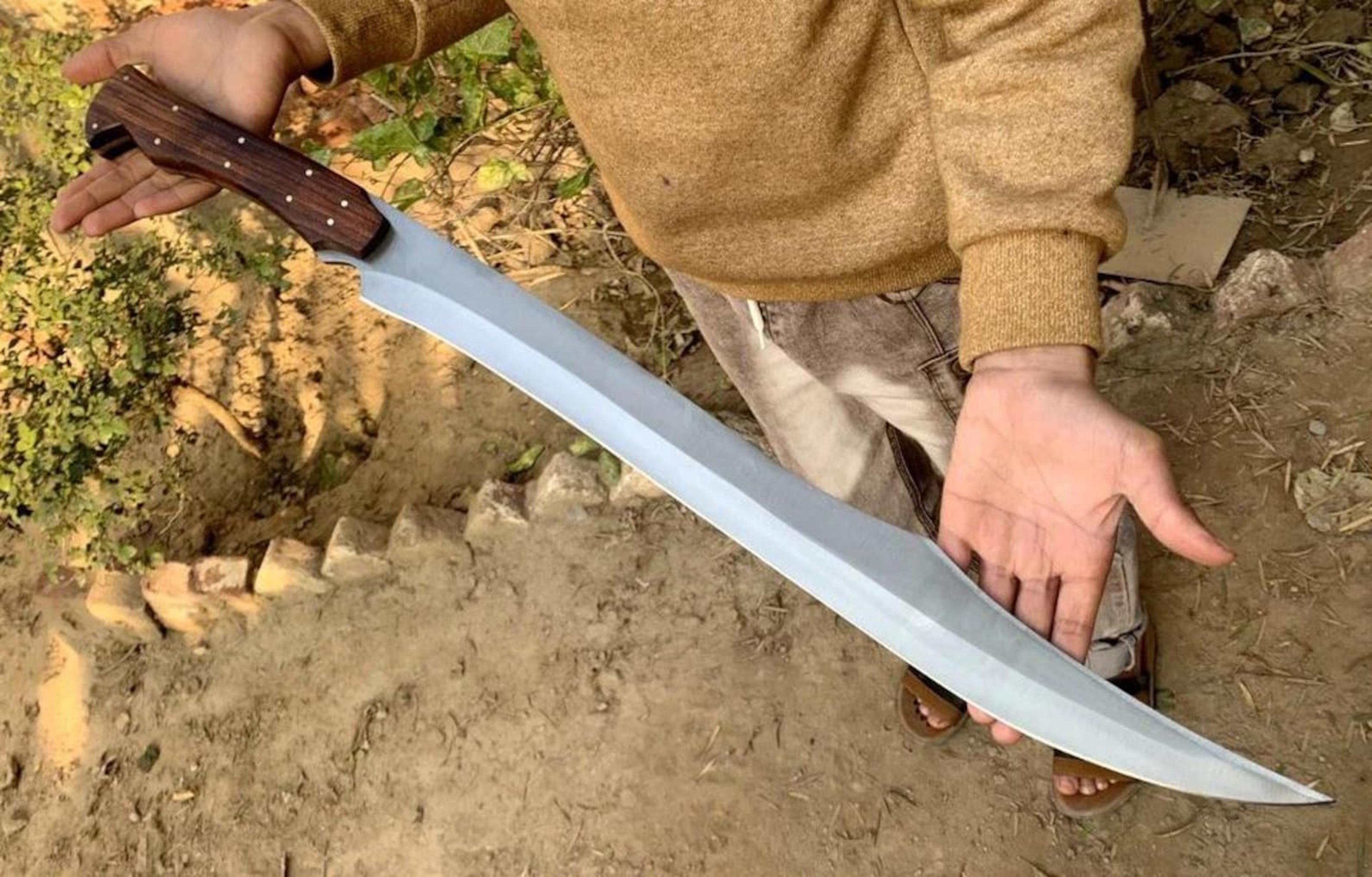 handmade fixed blade knife with leather sheath & custom wood handle collector knife