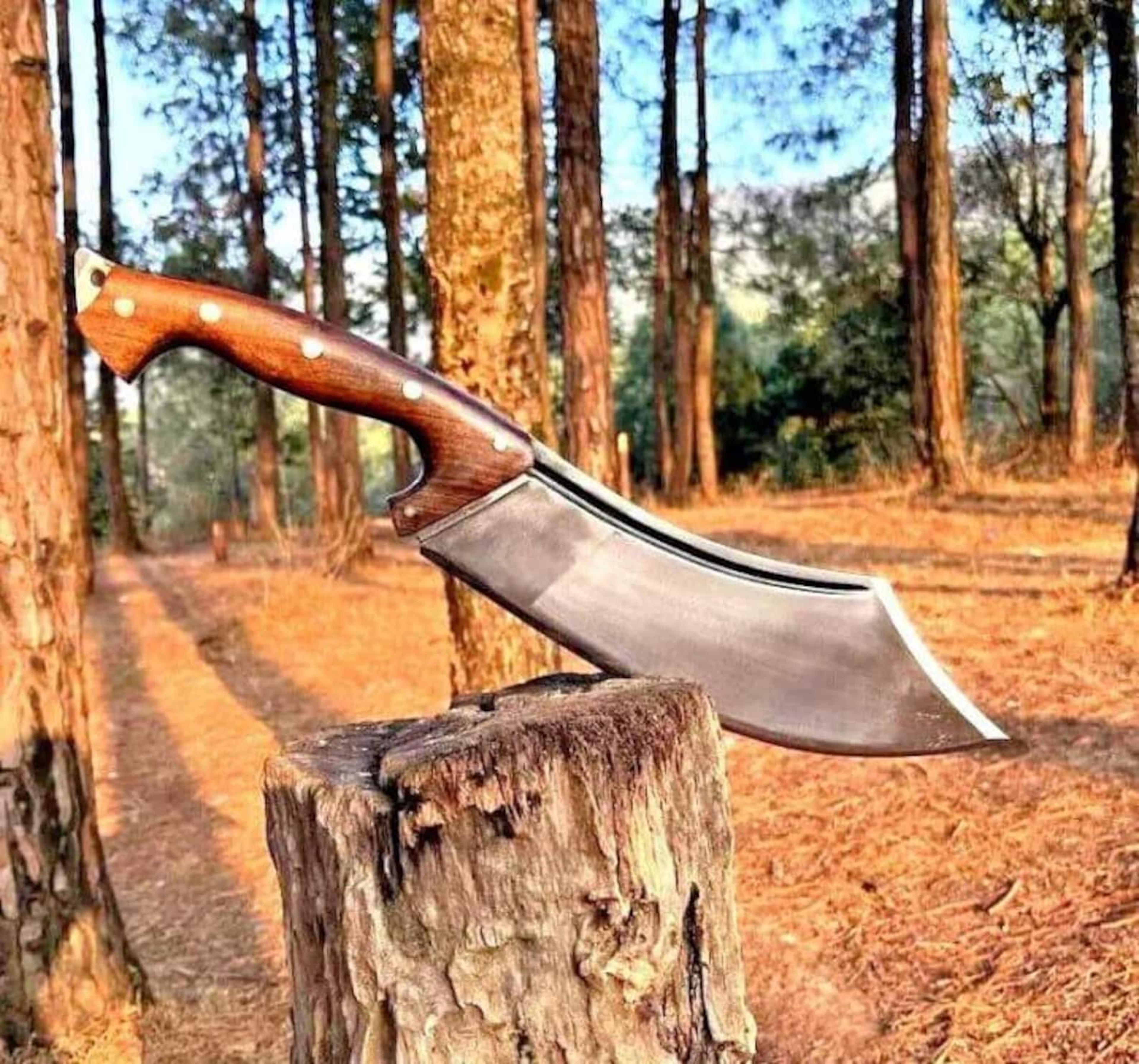 handmade high carbon steel cleaver 17" with rosewood handle & leather sheath