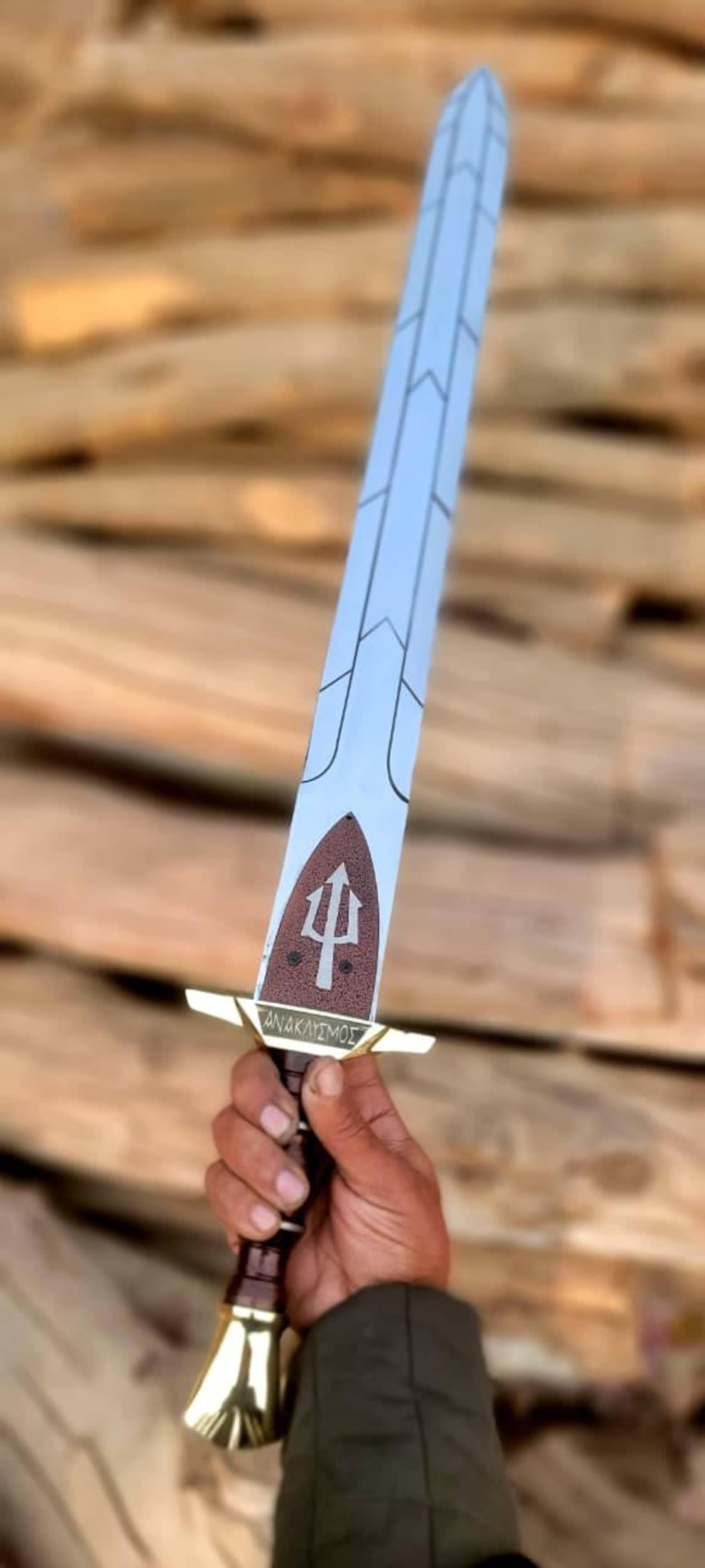 handmade high carbon steel sword 34" with rosewood handle, brass accents & leather sheath