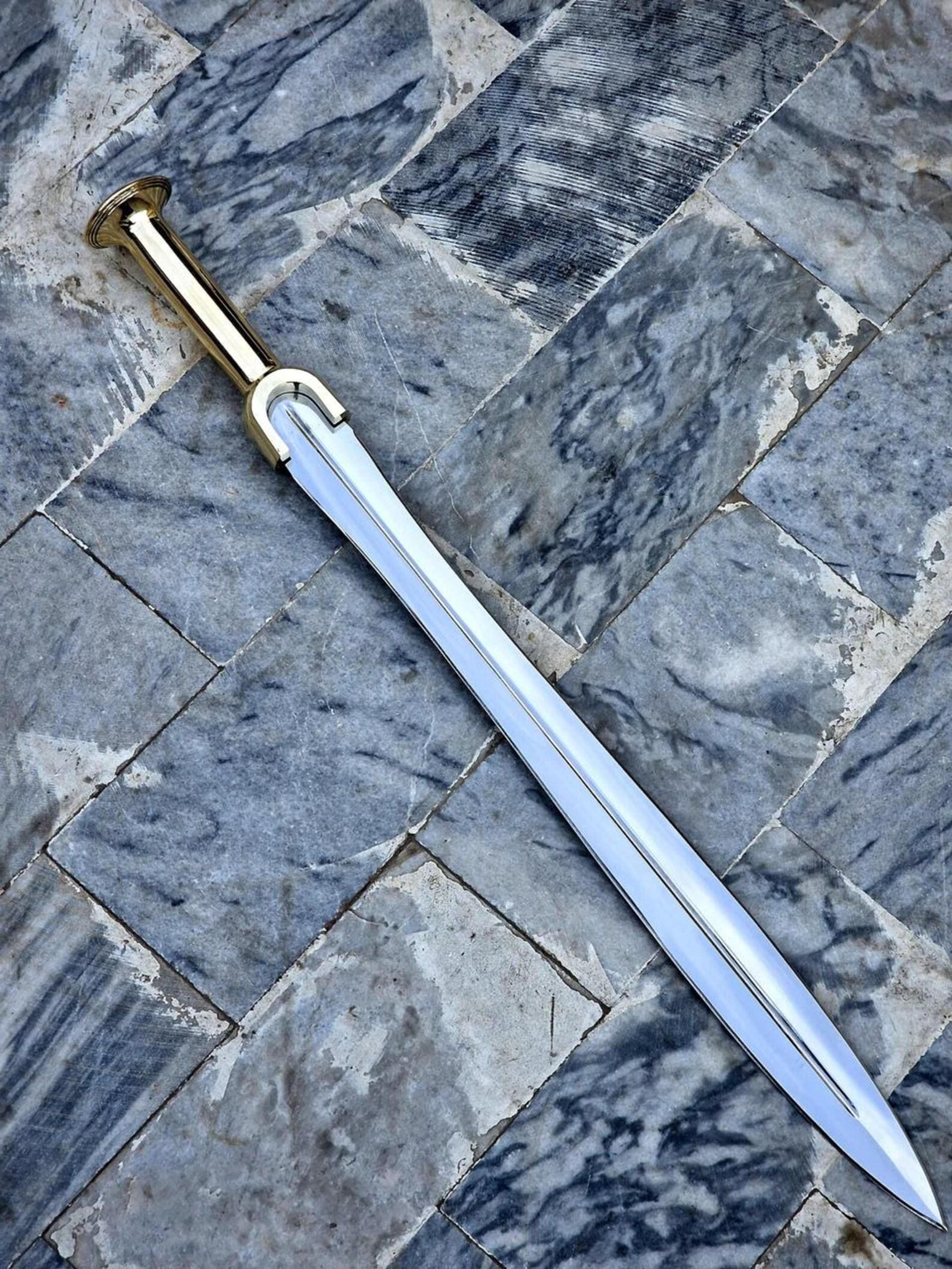 handmade high carbon steel sword 36" with brass handle & leather sheath display piece