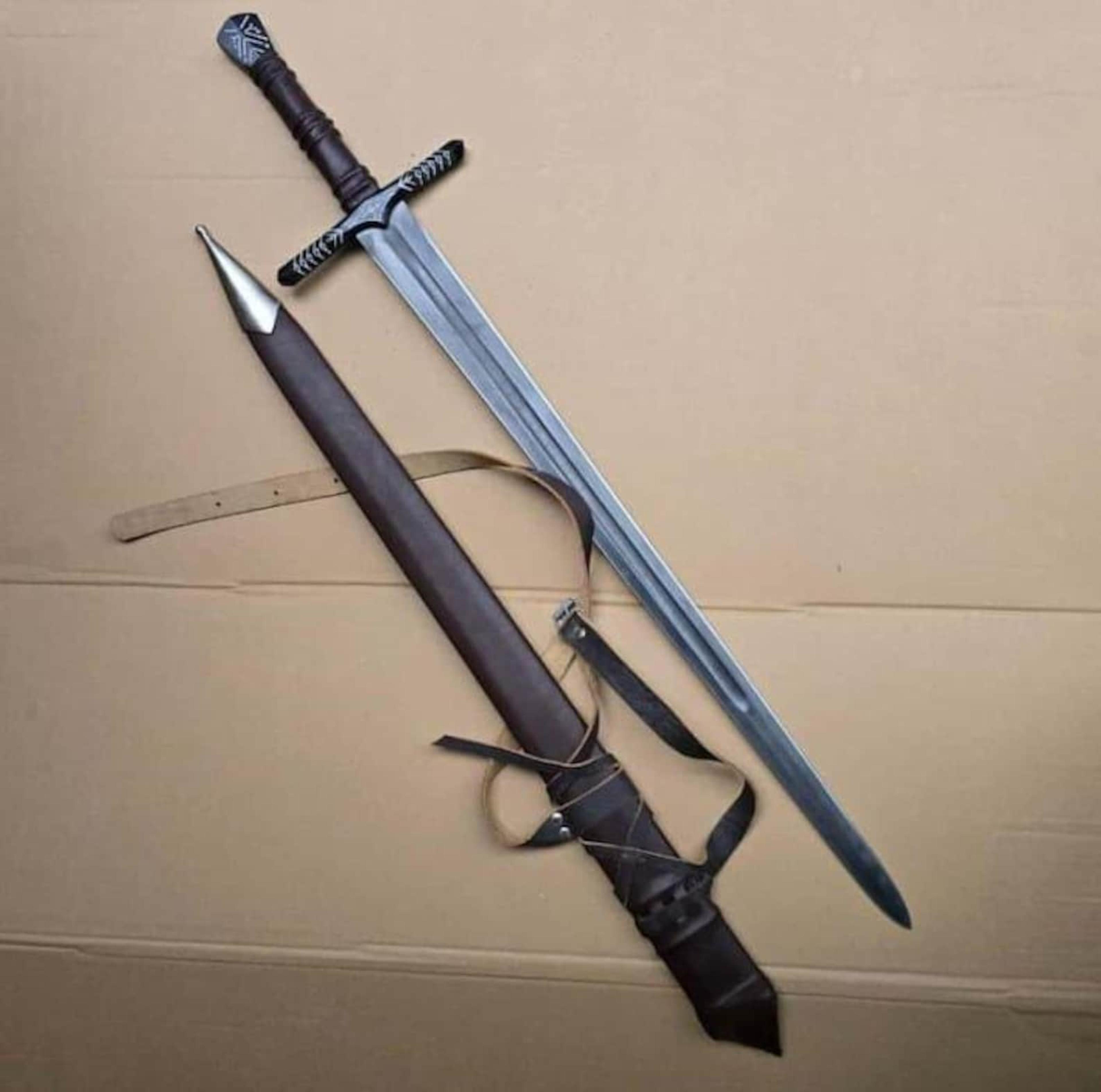 handmade high carbon steel sword 36" with rosewood & leather handle decorative collectible