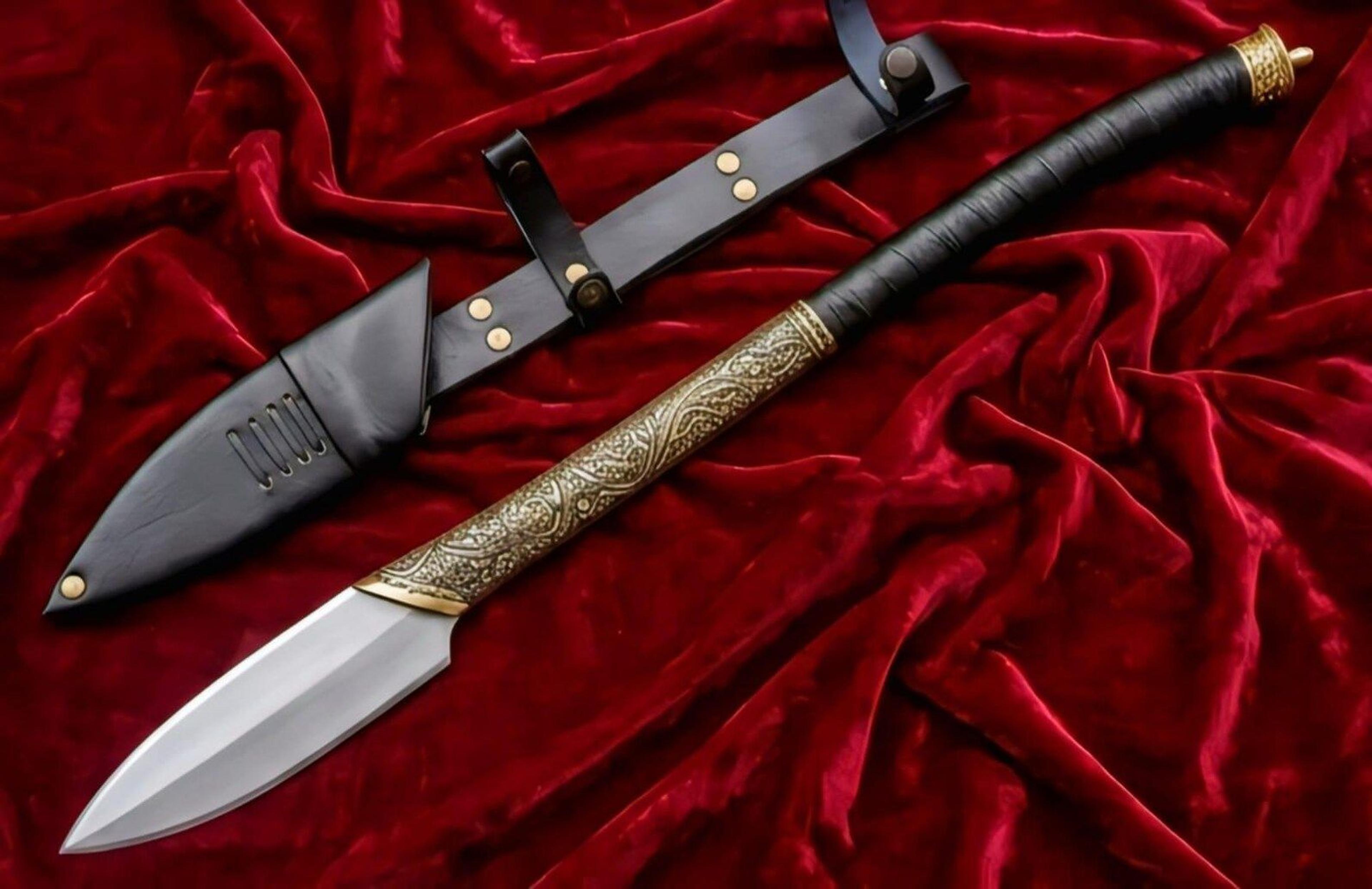 handmade viking short spear with engraved brass & leather collectible design