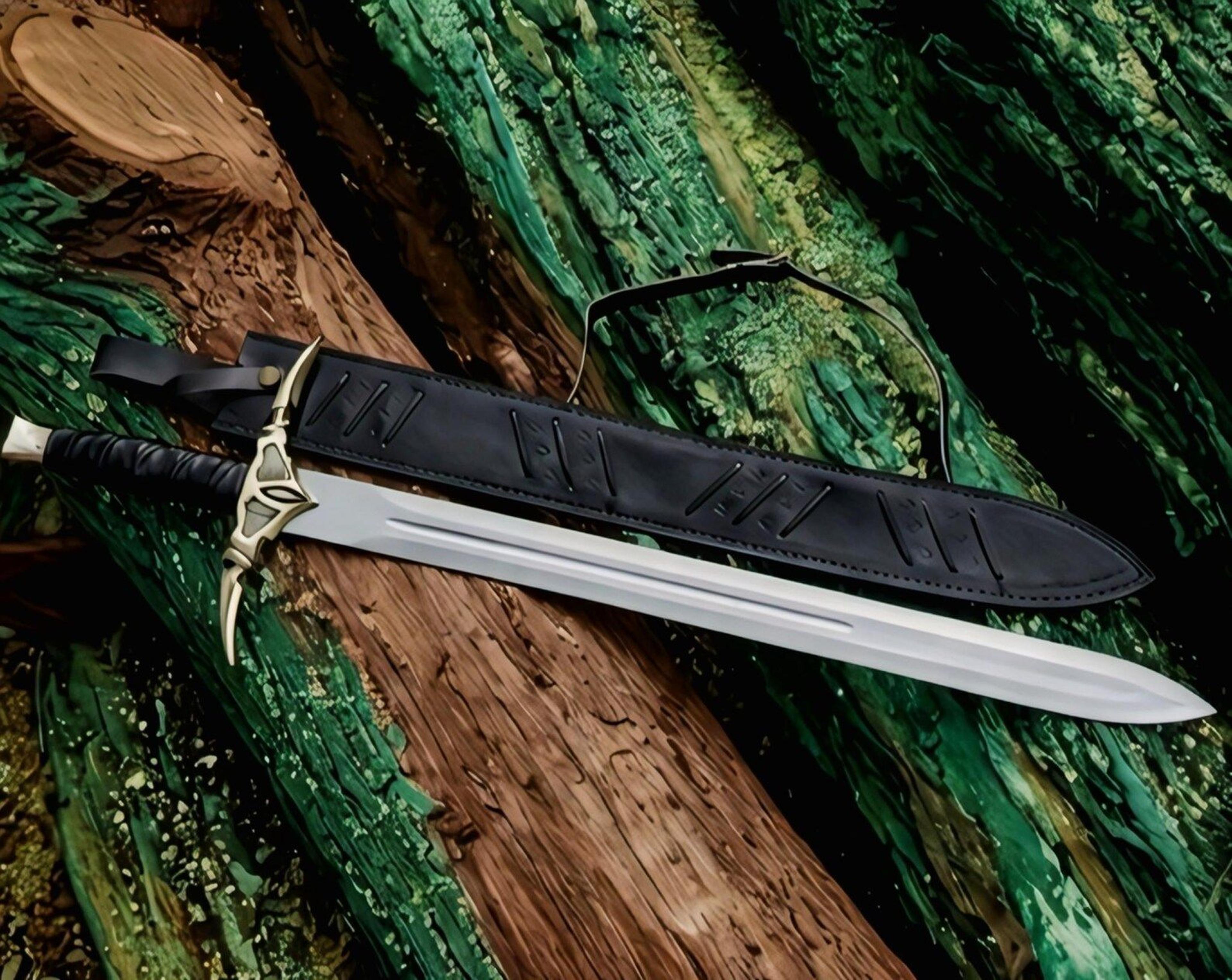 premium handmade fantasy sword with leather sheath viking inspired display blade