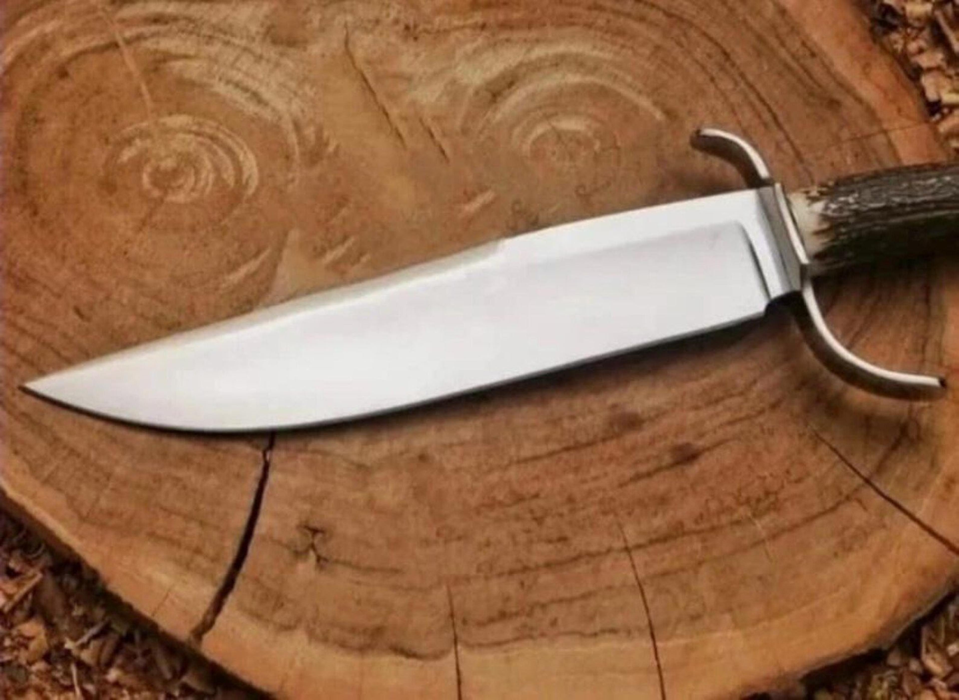 handmade bowie hunting knife stag antler handle leather sheath gift for hunters