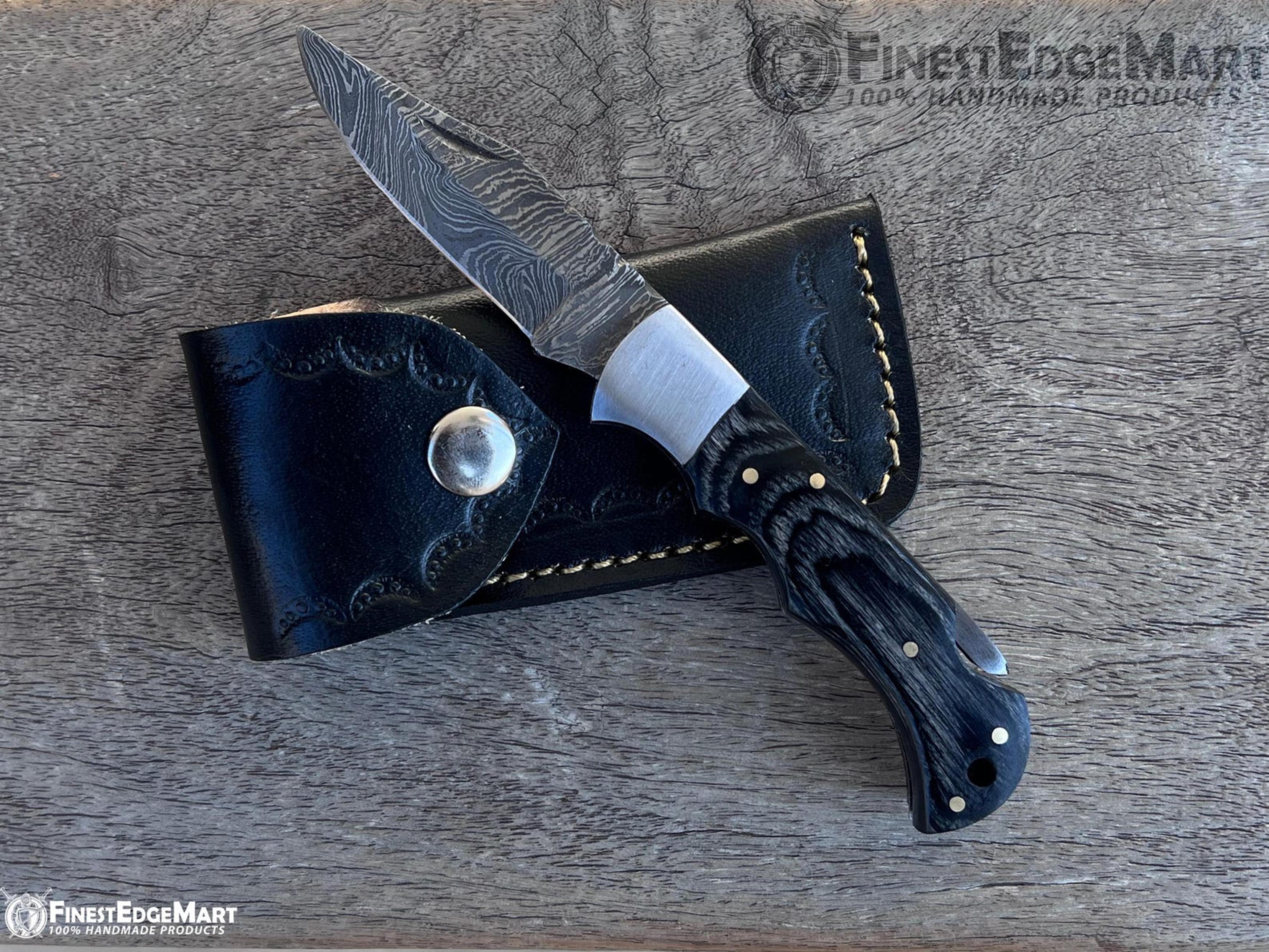 finesthandmade damascus folding knife with rosewood handle - compact collectible pocket knife for outdoor enthusiasts an