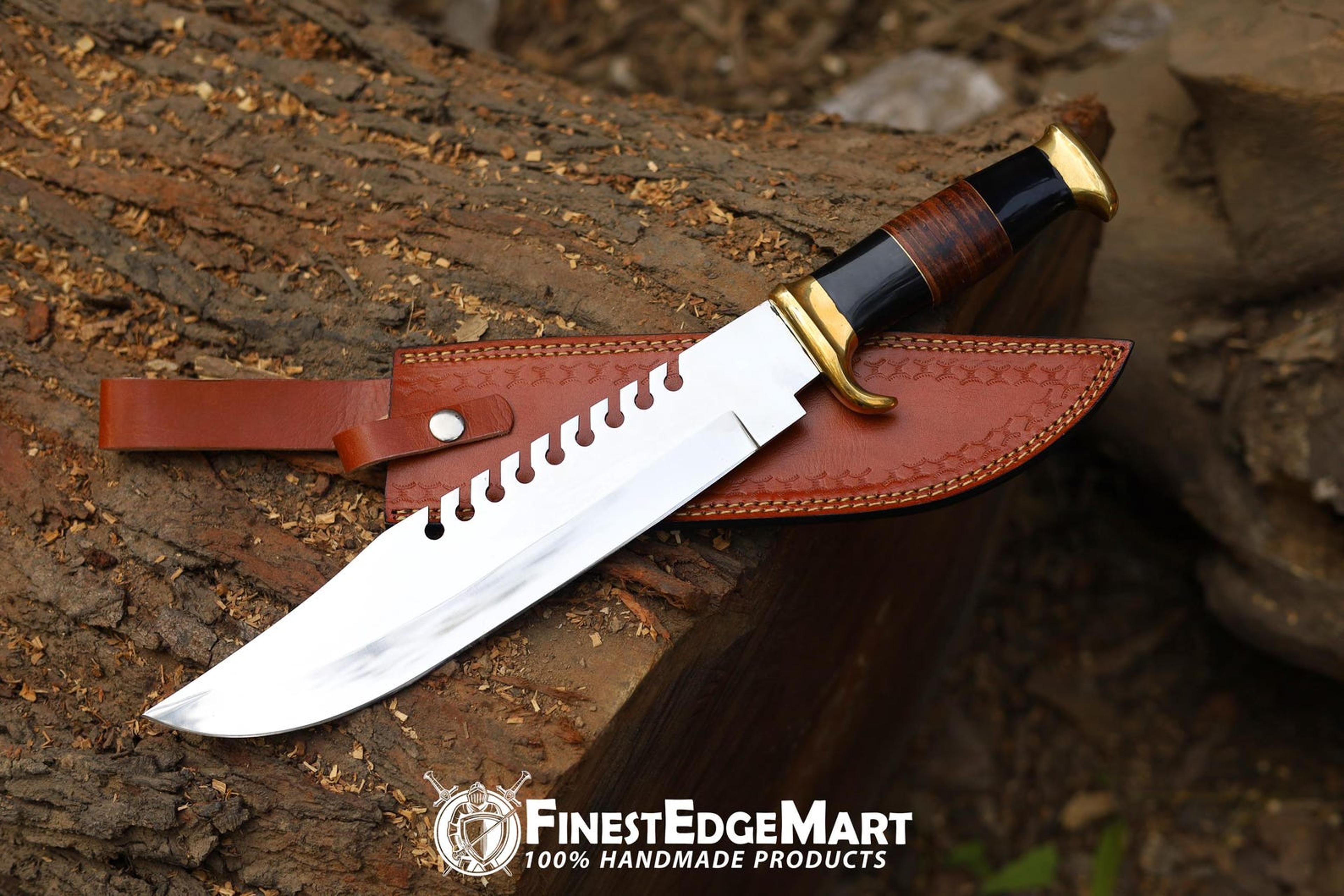 handmade 18 inch bowie knife with d2 steel blade and leather sheath - rustic outdoor collectible gift