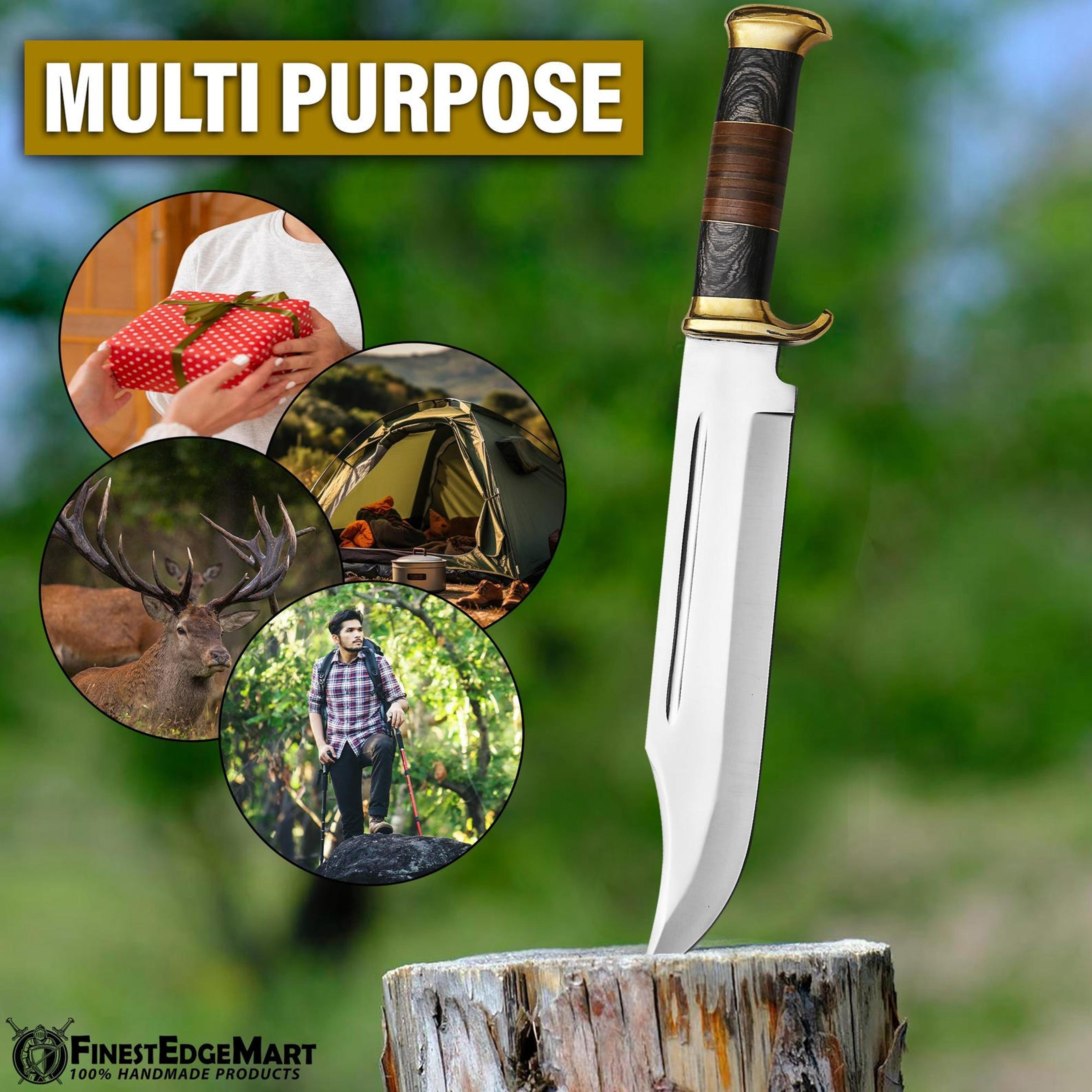 handcrafted crocodile dundee style bowie knife with wooden handle and leather sheath - perfect gift for men