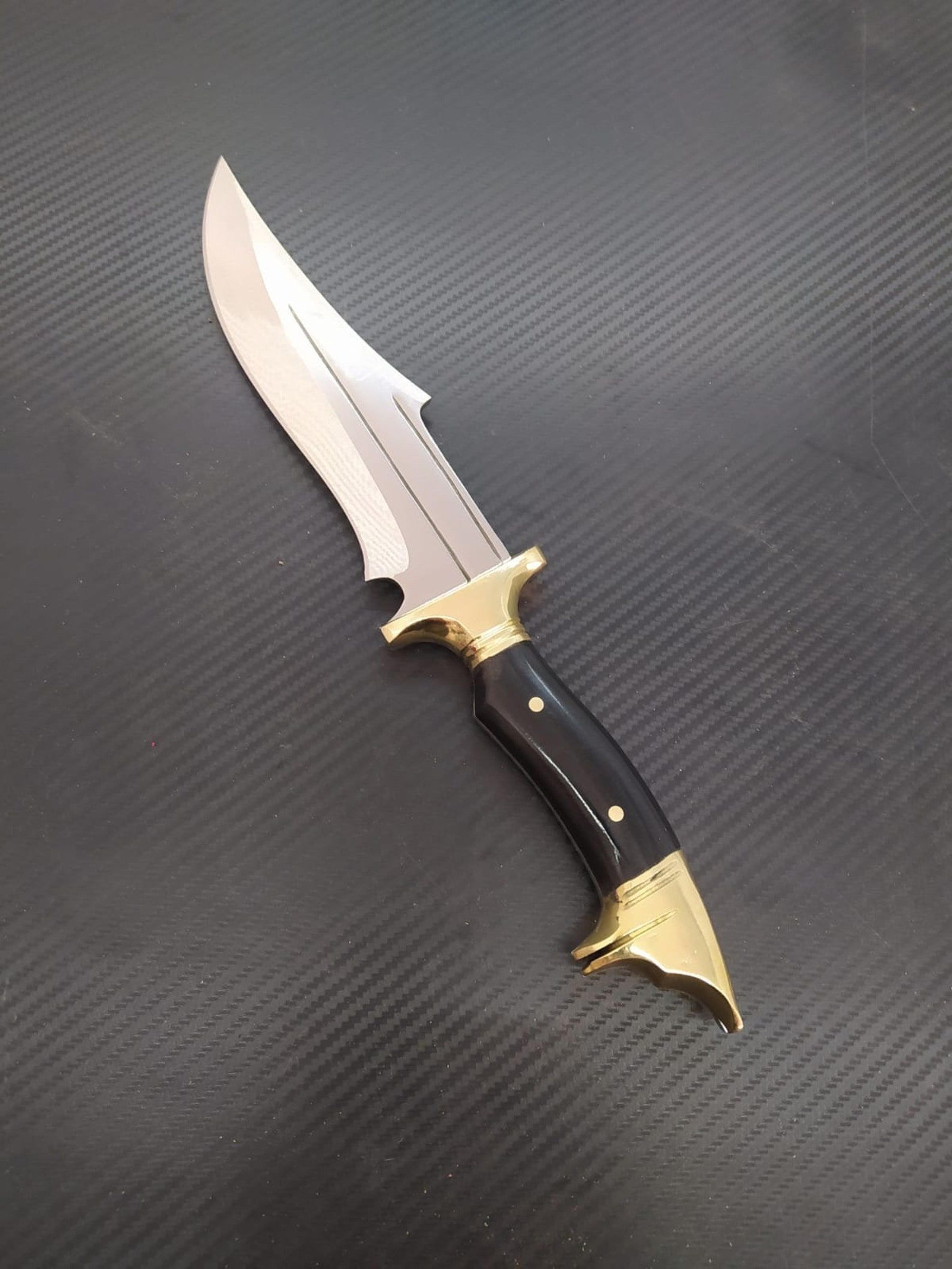 handmade bowie hunting knife high carbon stainless steel fixed blade buffalo horn handle with leather sheath | camping b