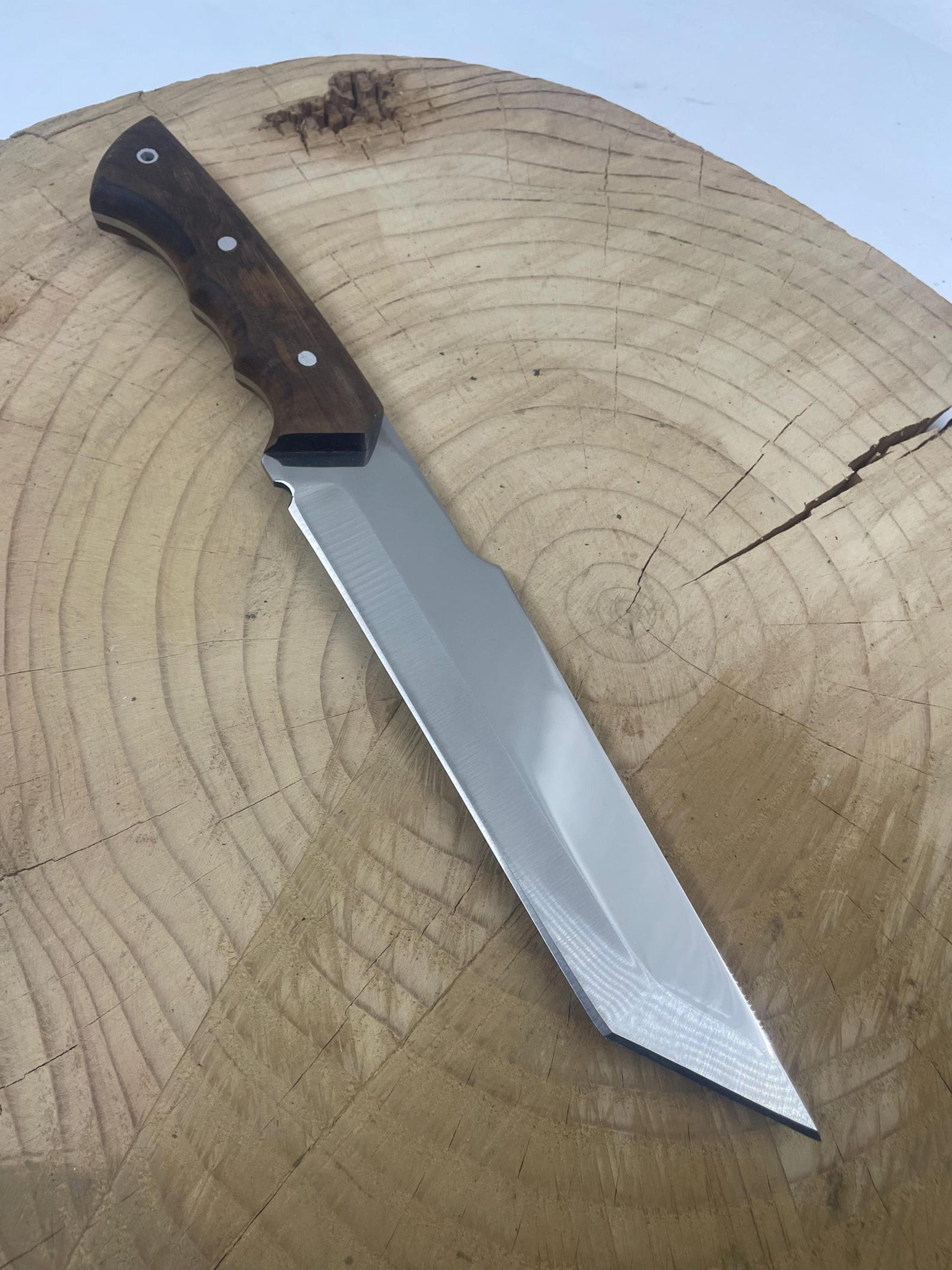 handmade tanto hunting knife high carbon stainless steel fixed blade walnut wood handle with leather sheath | bushcraft