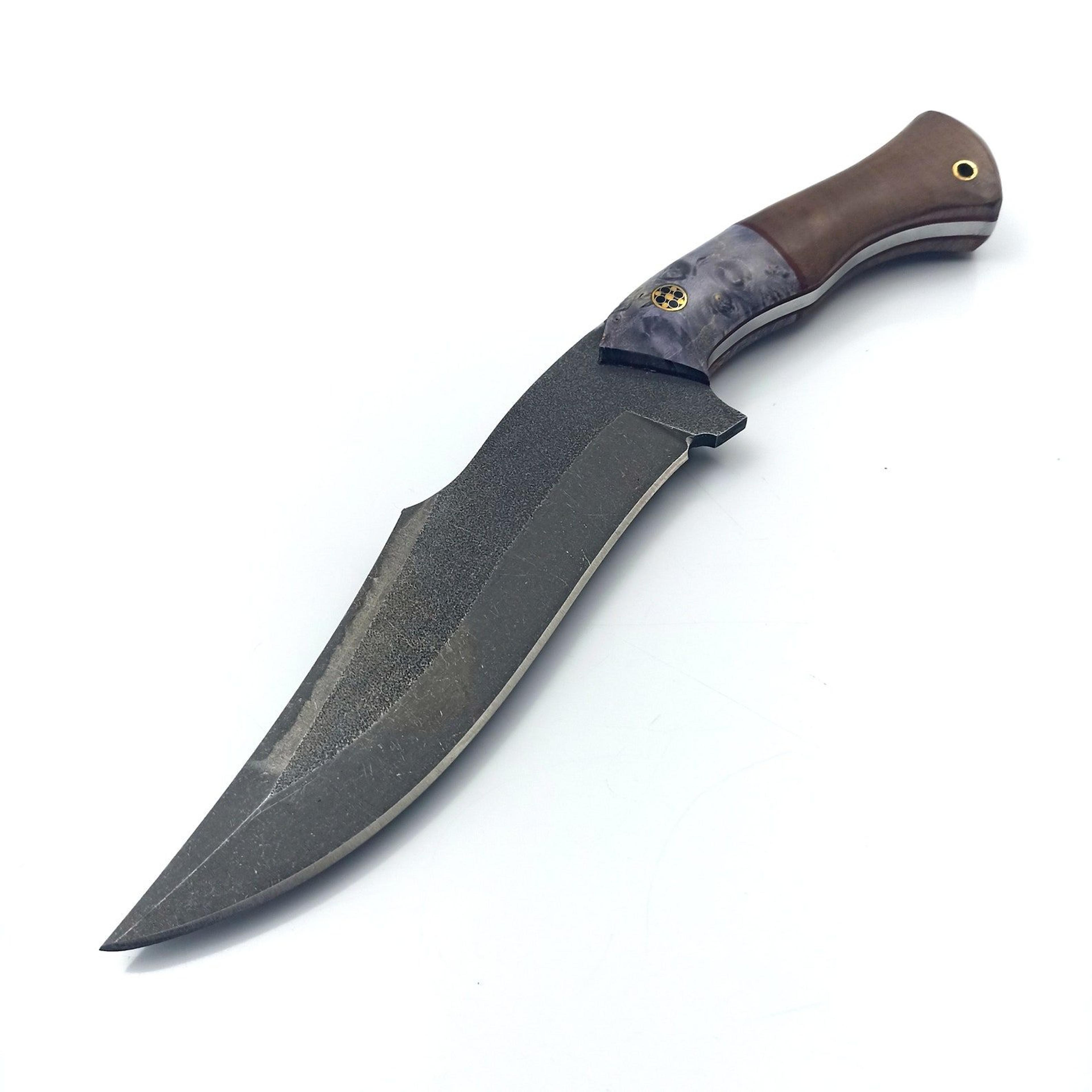 handmade tactical bowie knife high carbon steel walnut wood handle fixed blade with leather sheath | hunting camping sur
