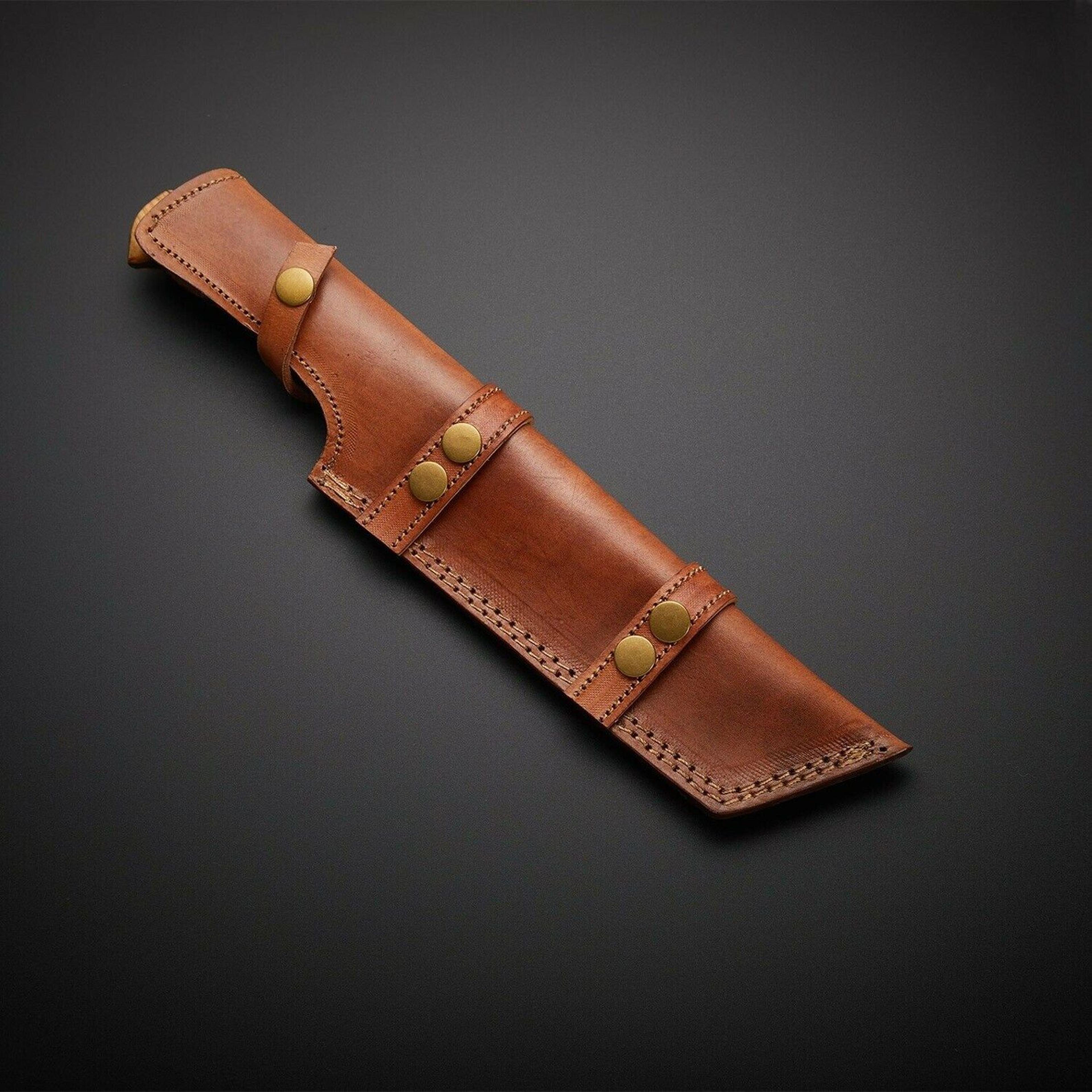 handmade damascus steel tactical cleaver knife olive wood handle with leather sheath
