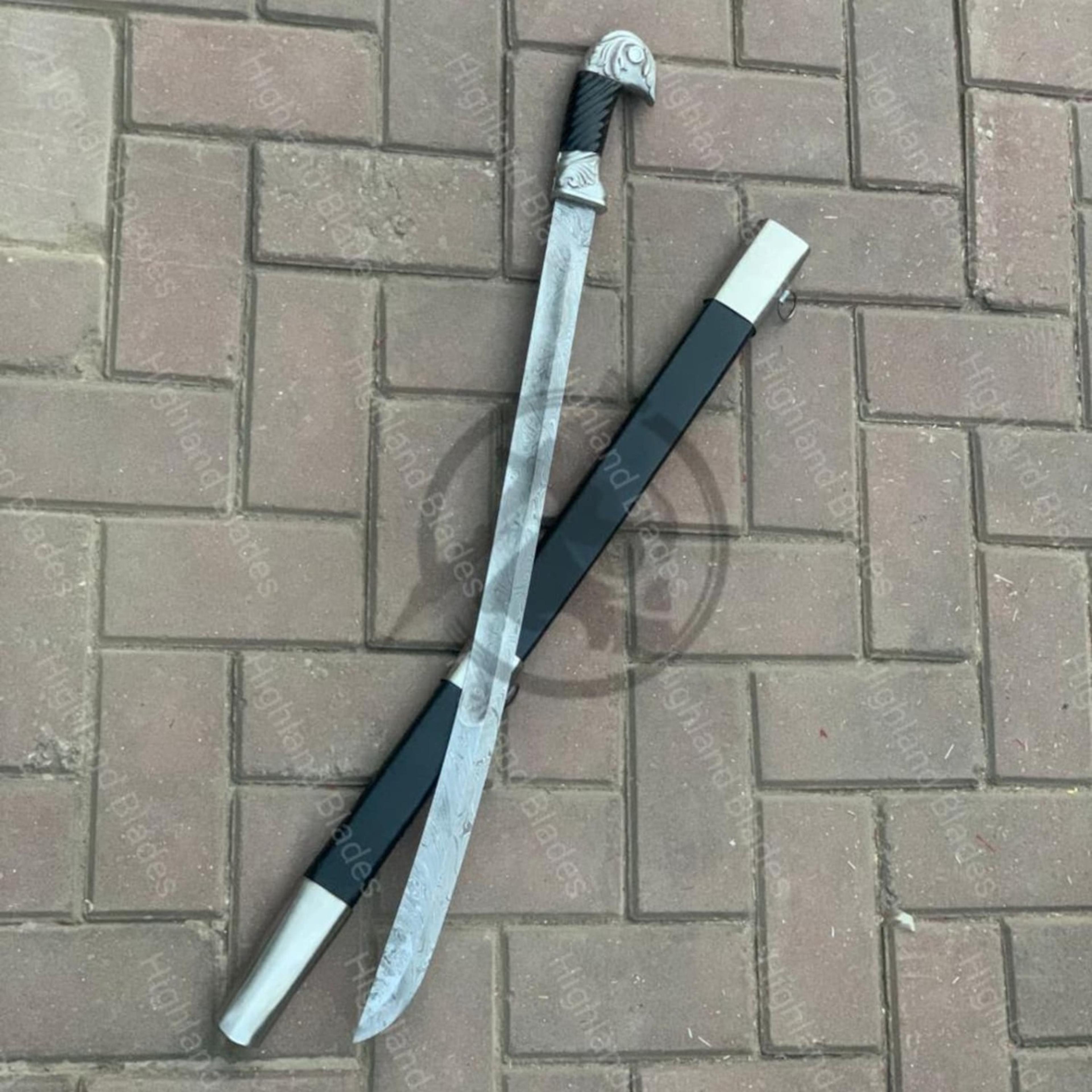 handmade damascus steel shashka sword 1881 cavalry replica 33 collectible with matching leath
