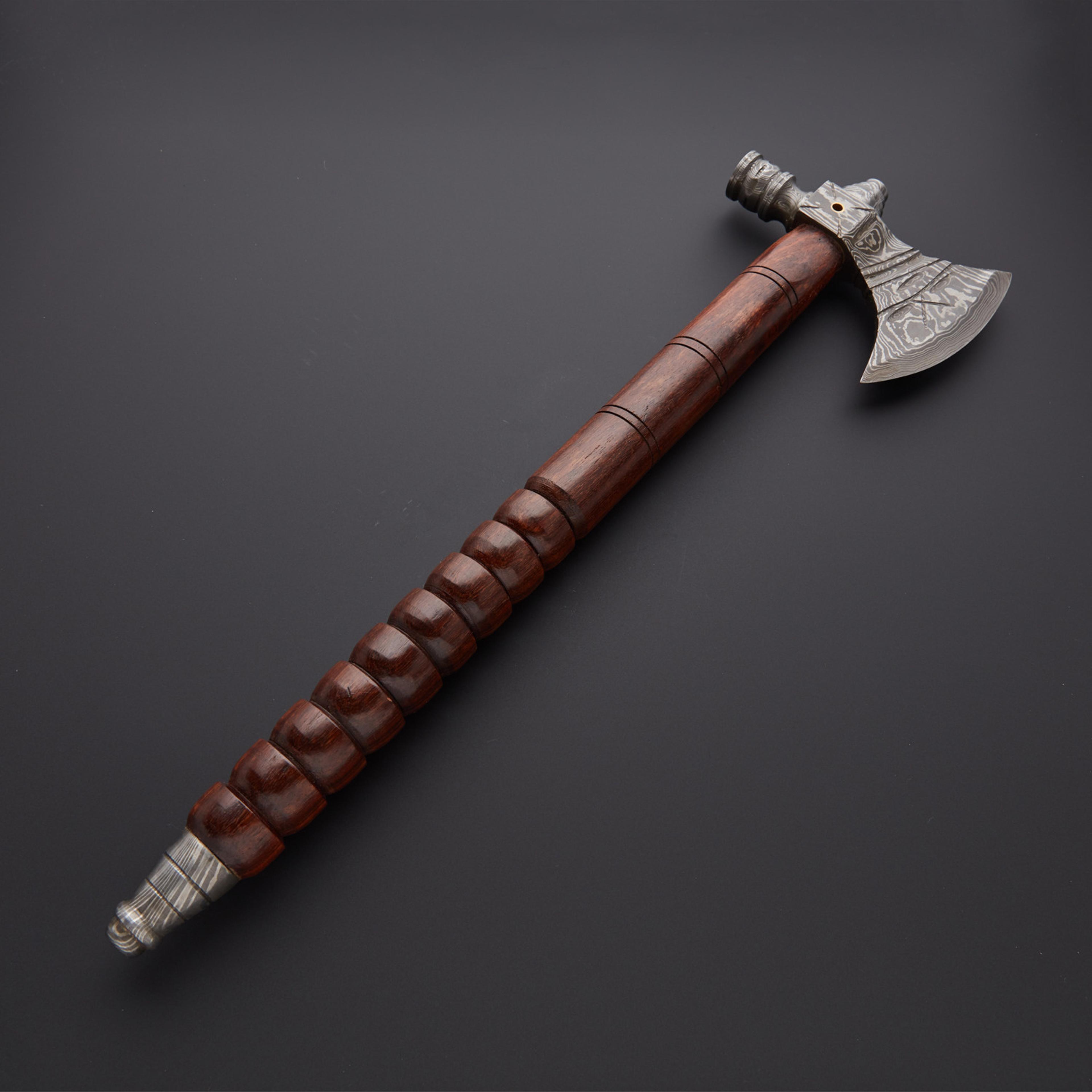"custom handmade beautiful colors steel damascus steel huntng axe & pure cow hide leathe sheath for sale".