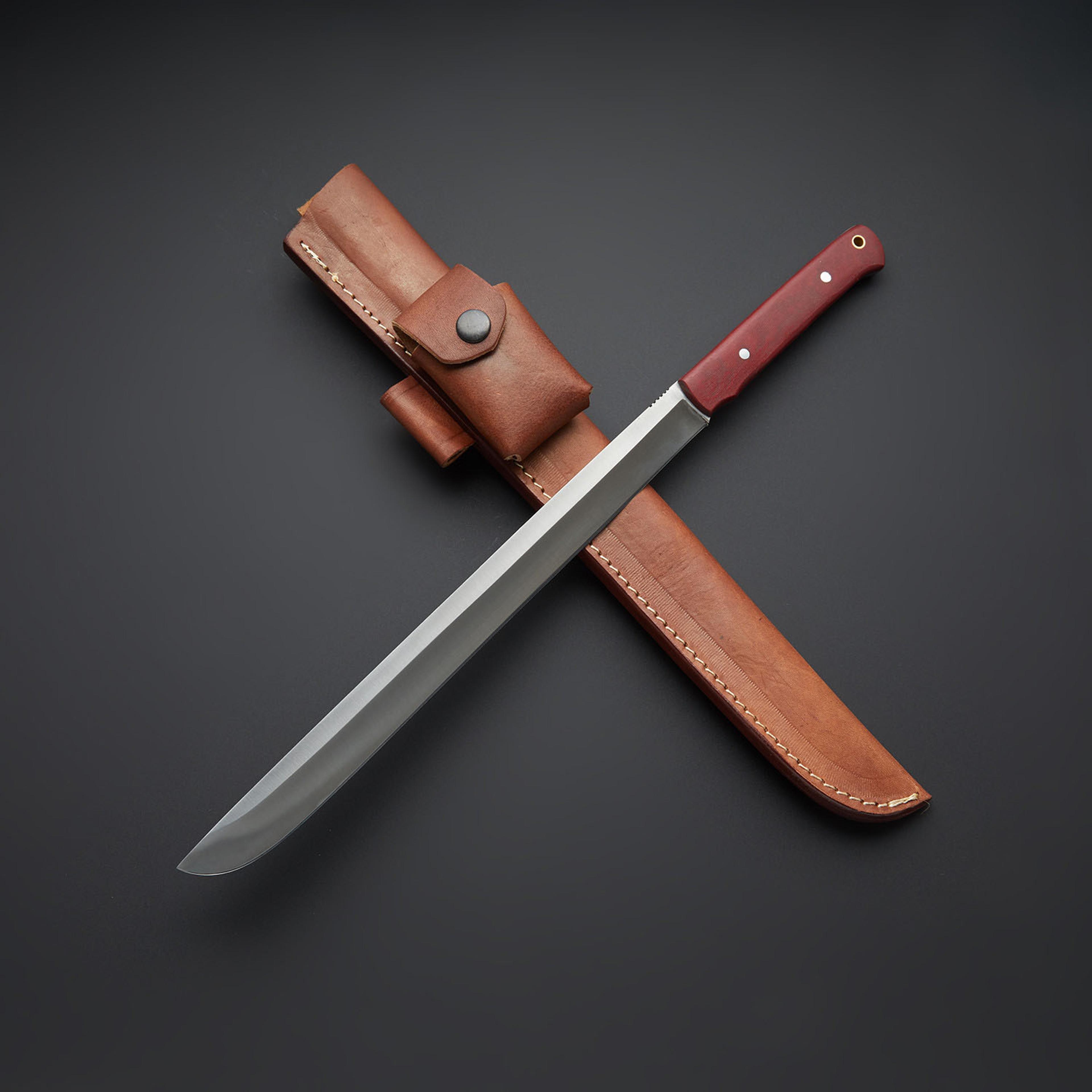 "custom handmade premium d2 tool steel hunting sword & leather sheath "
