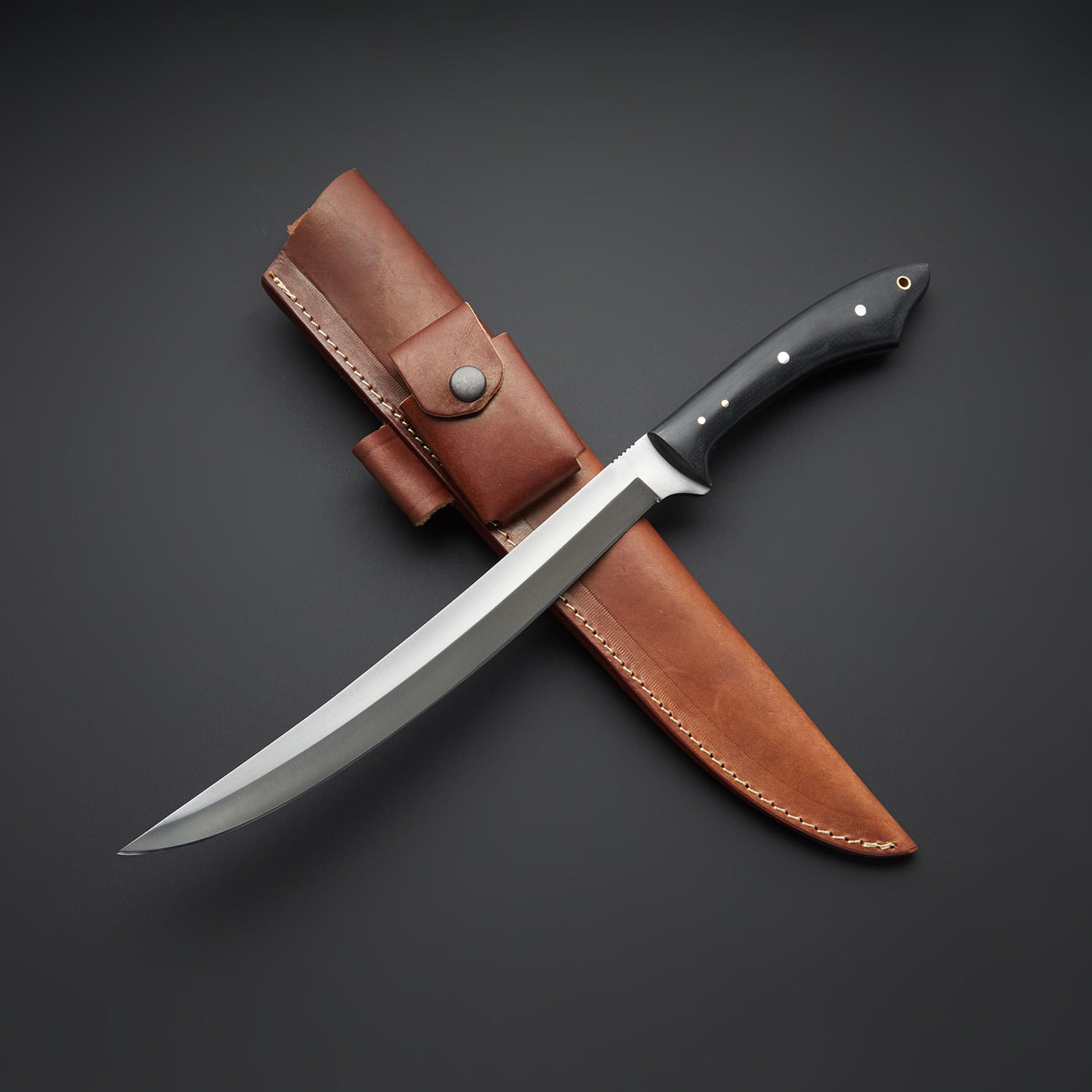 handmade d2 steel hunting sword & leather sheath"