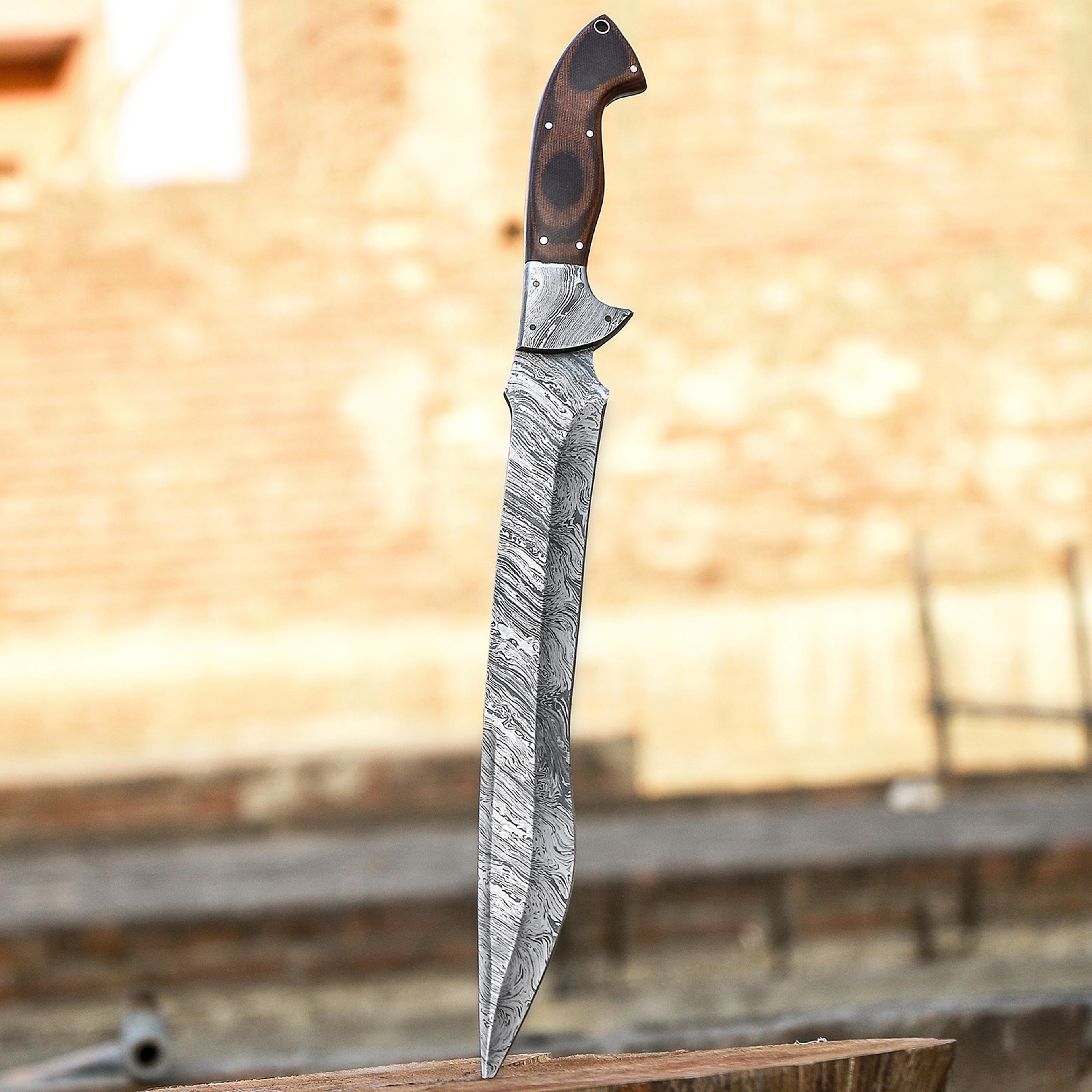 handmade beautiful hunting damascus steel sword & leather sheath"