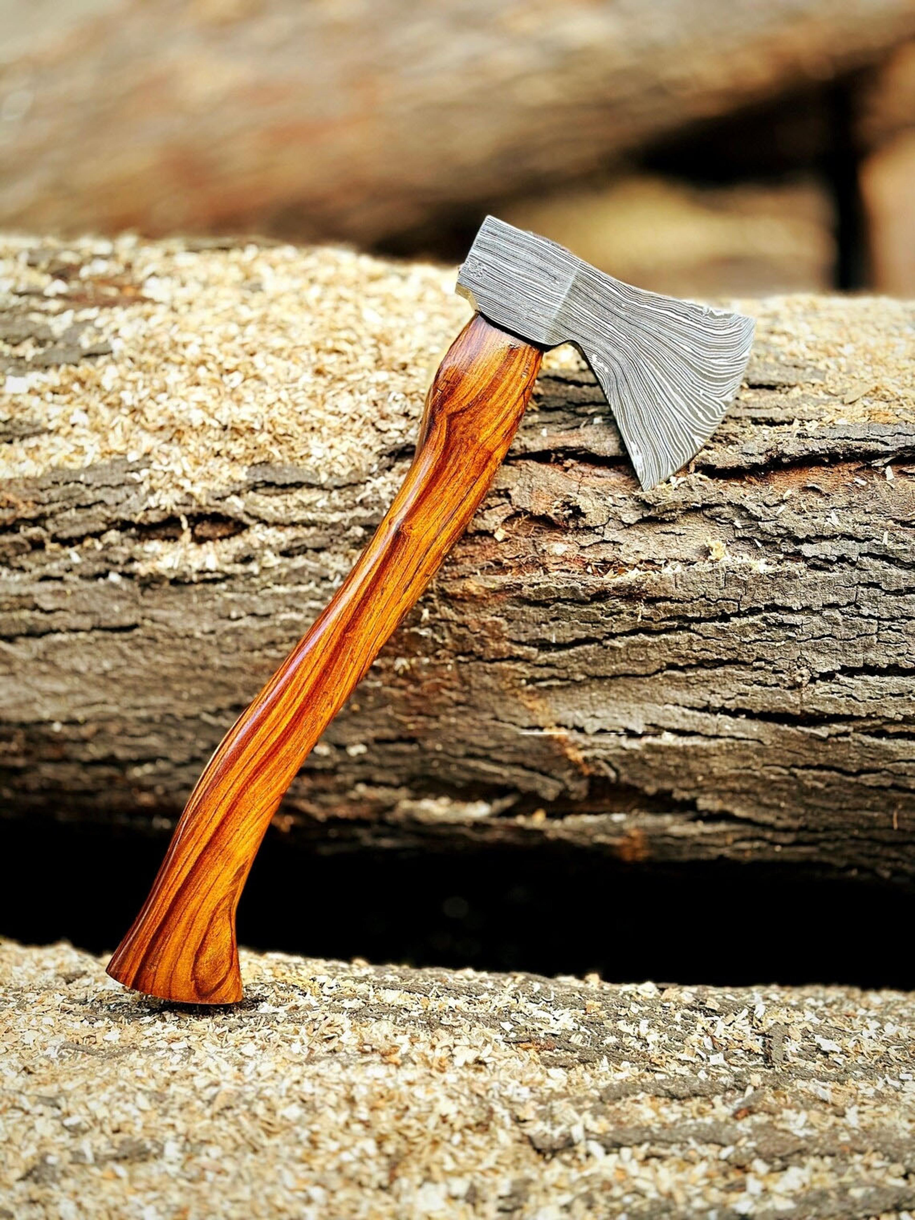 "custom handmade damascus steel premium hunting axe & leather sheath/ gift for him "