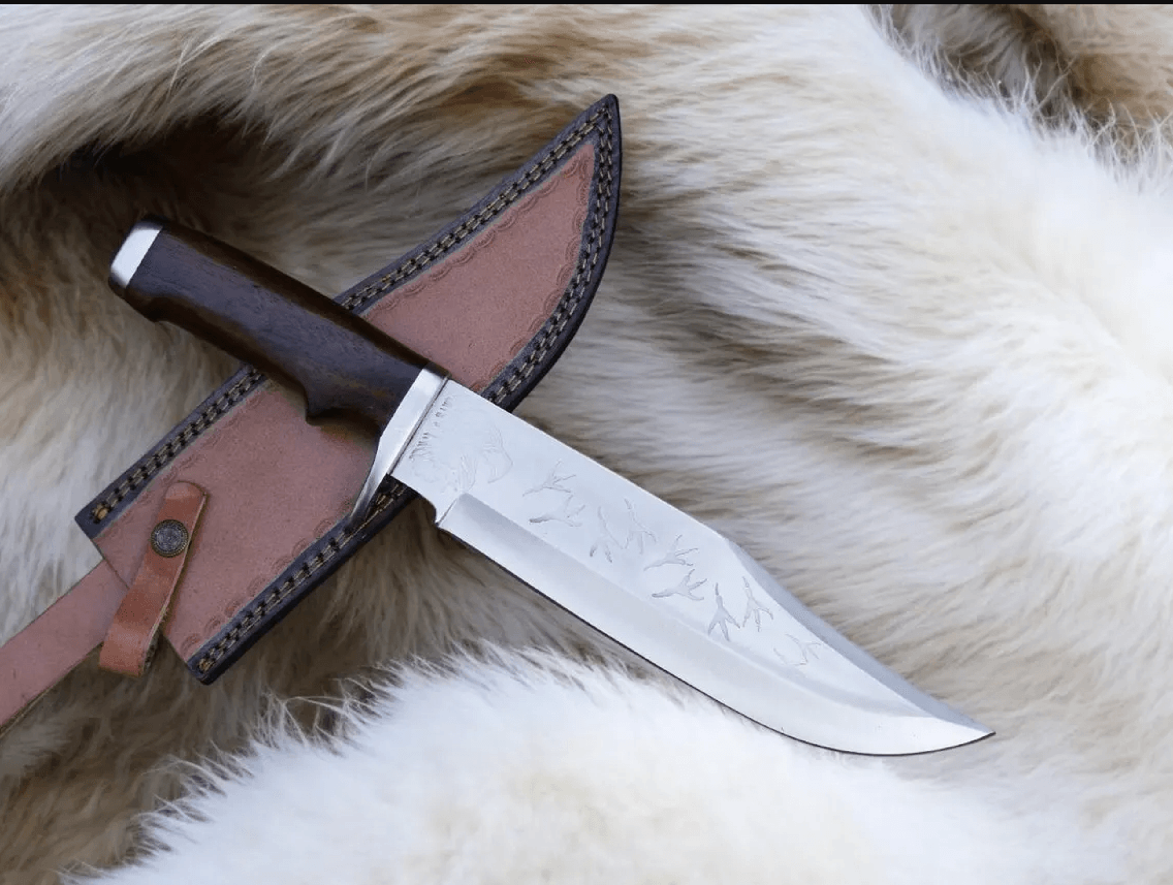 15" full tang hunting knife with leather sheath | d2 steel outdoor survival knife gift for him