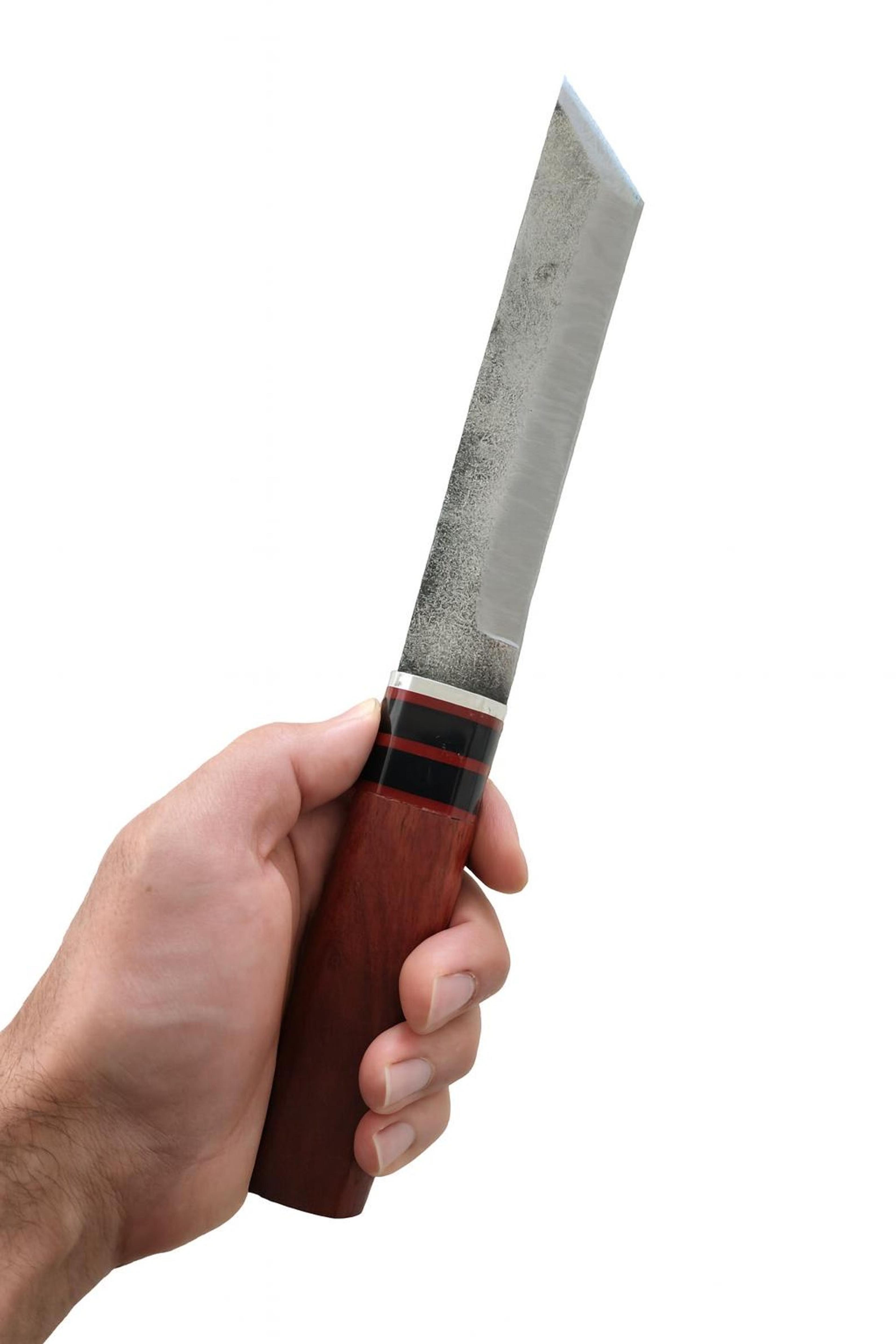 handmade wooden handle tanto knife with stainless steel blade and leather sheath - personalized gifts