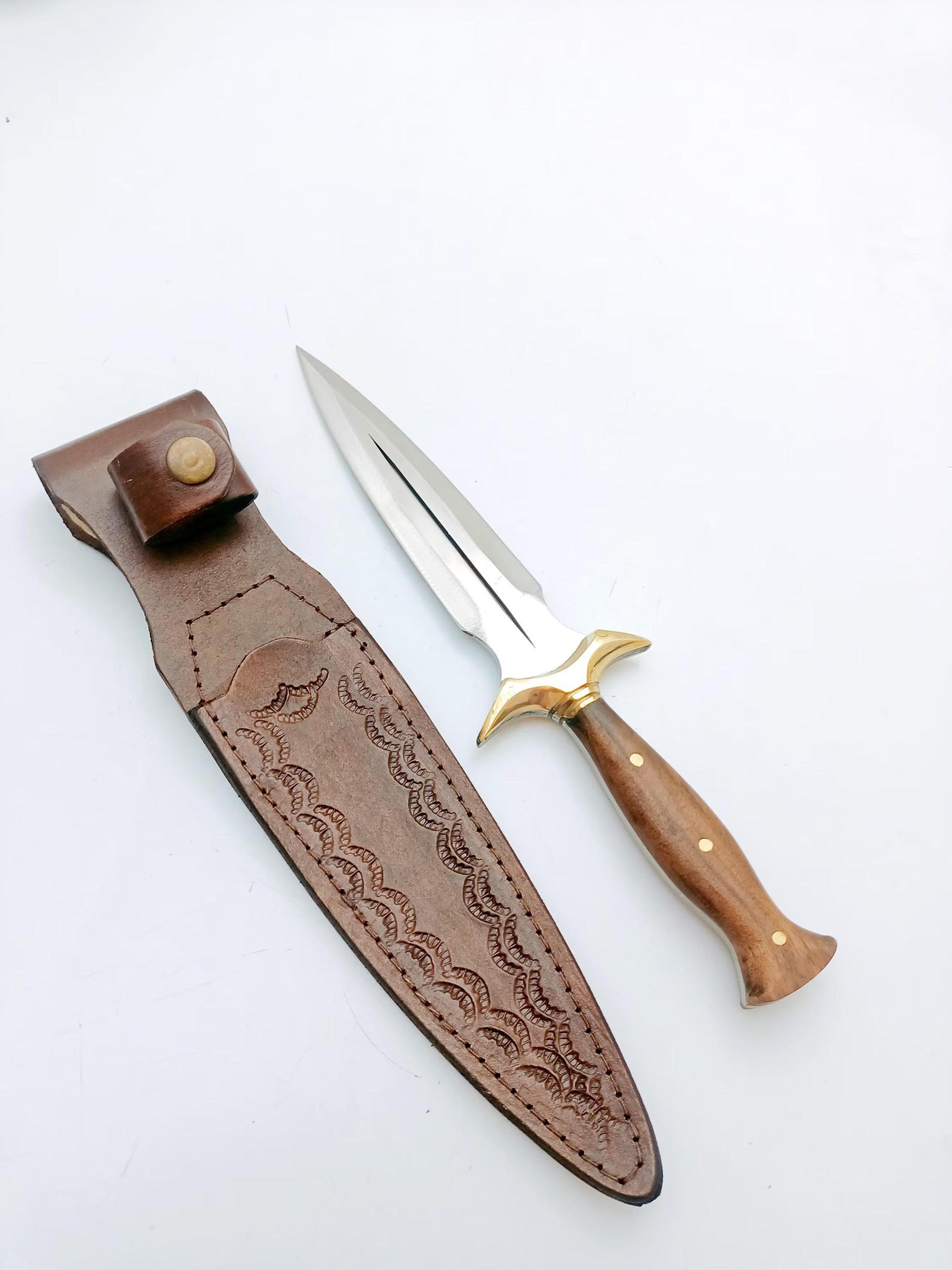 handcrafted personalized 9-inch tanto survival knife with walnut handle and leather sheath - perfect gift