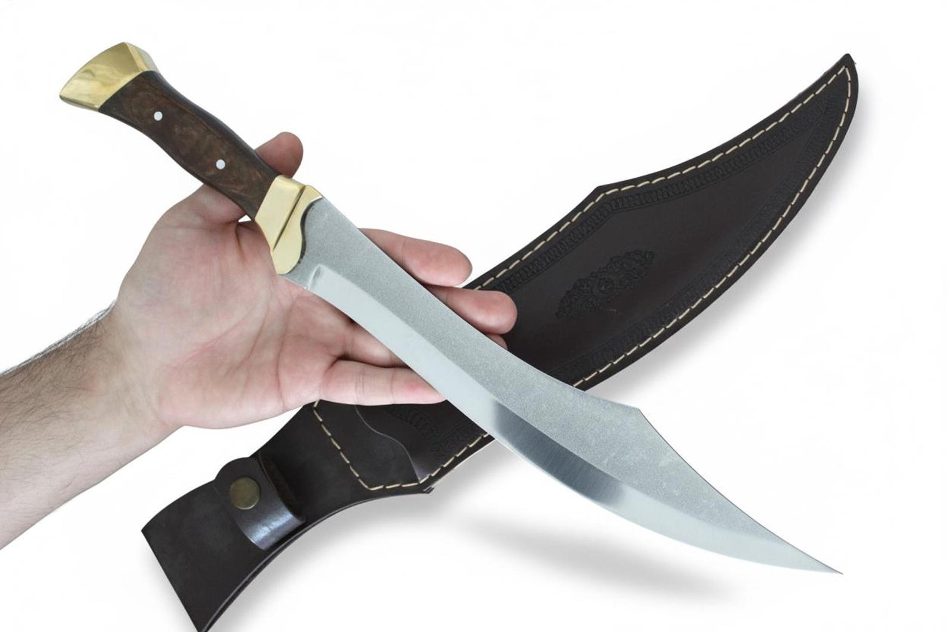 handcrafted 14-inch personalized full tang kukri hunting knife and walnut wood handle | wedding gift