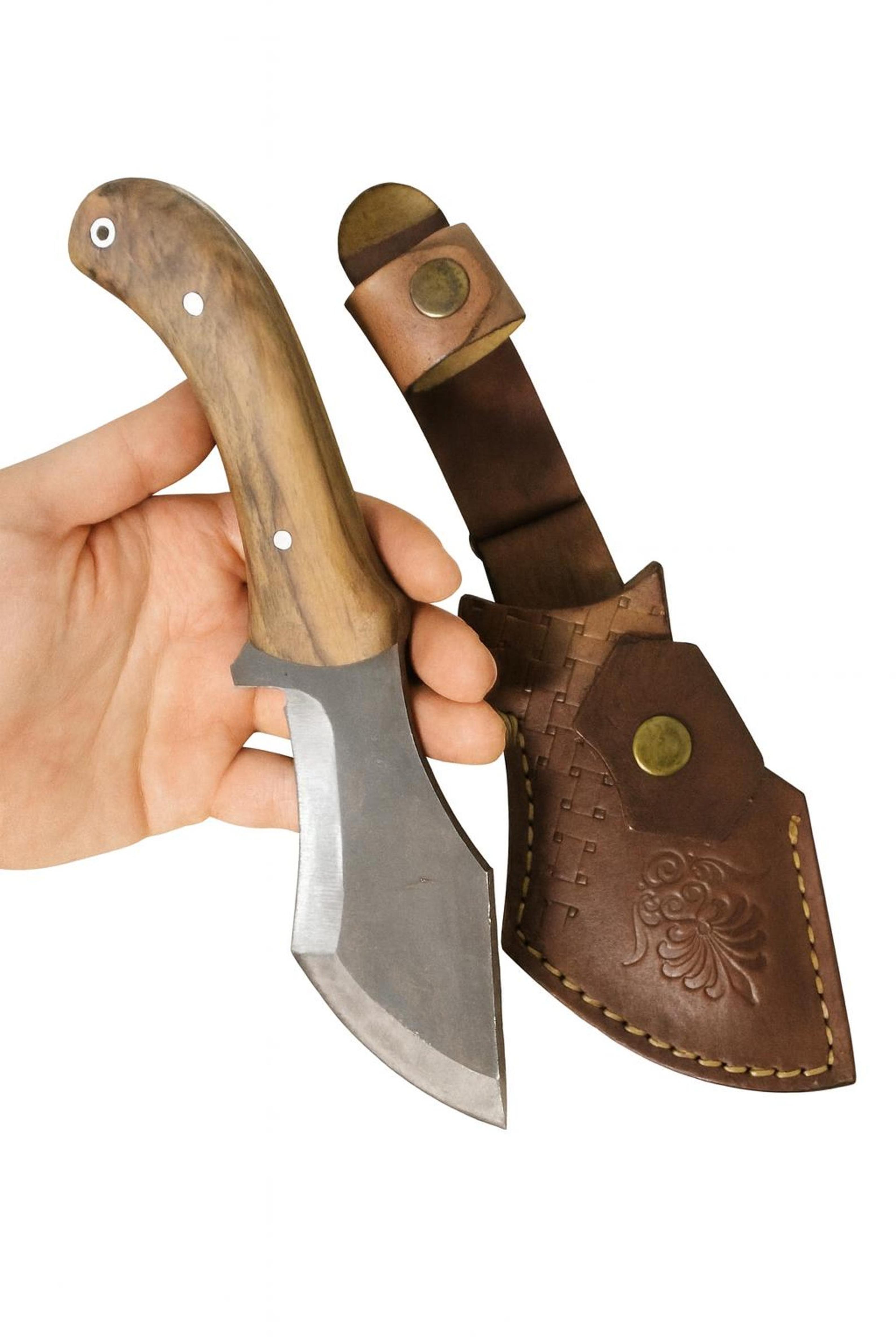 handmade walnut wood tracker knife with sheath, full tang knife - tracker knife