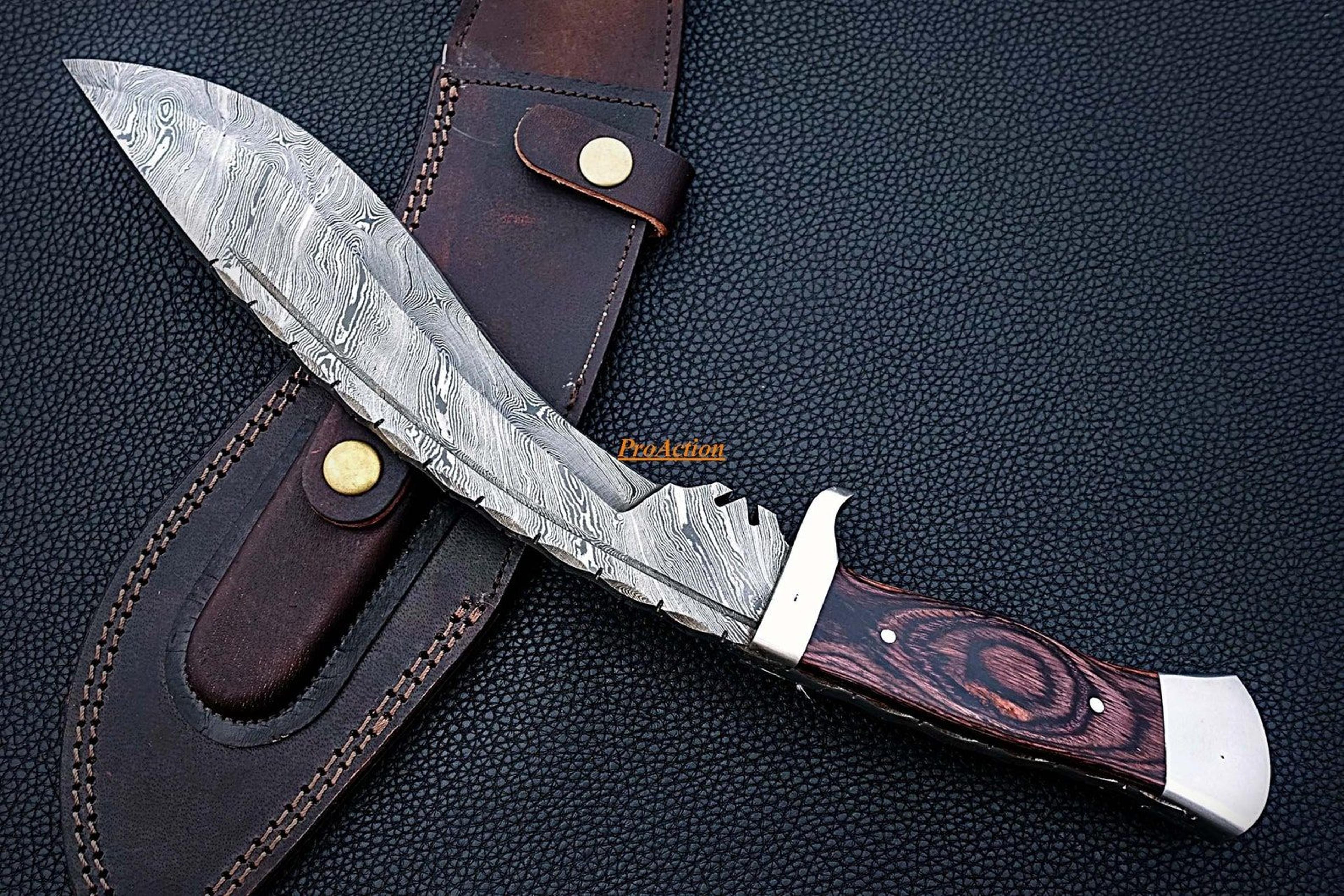 handmade kukri bowie knife damascus steel hunting knife gift for him perfect fathers day gift for husband boyfriend