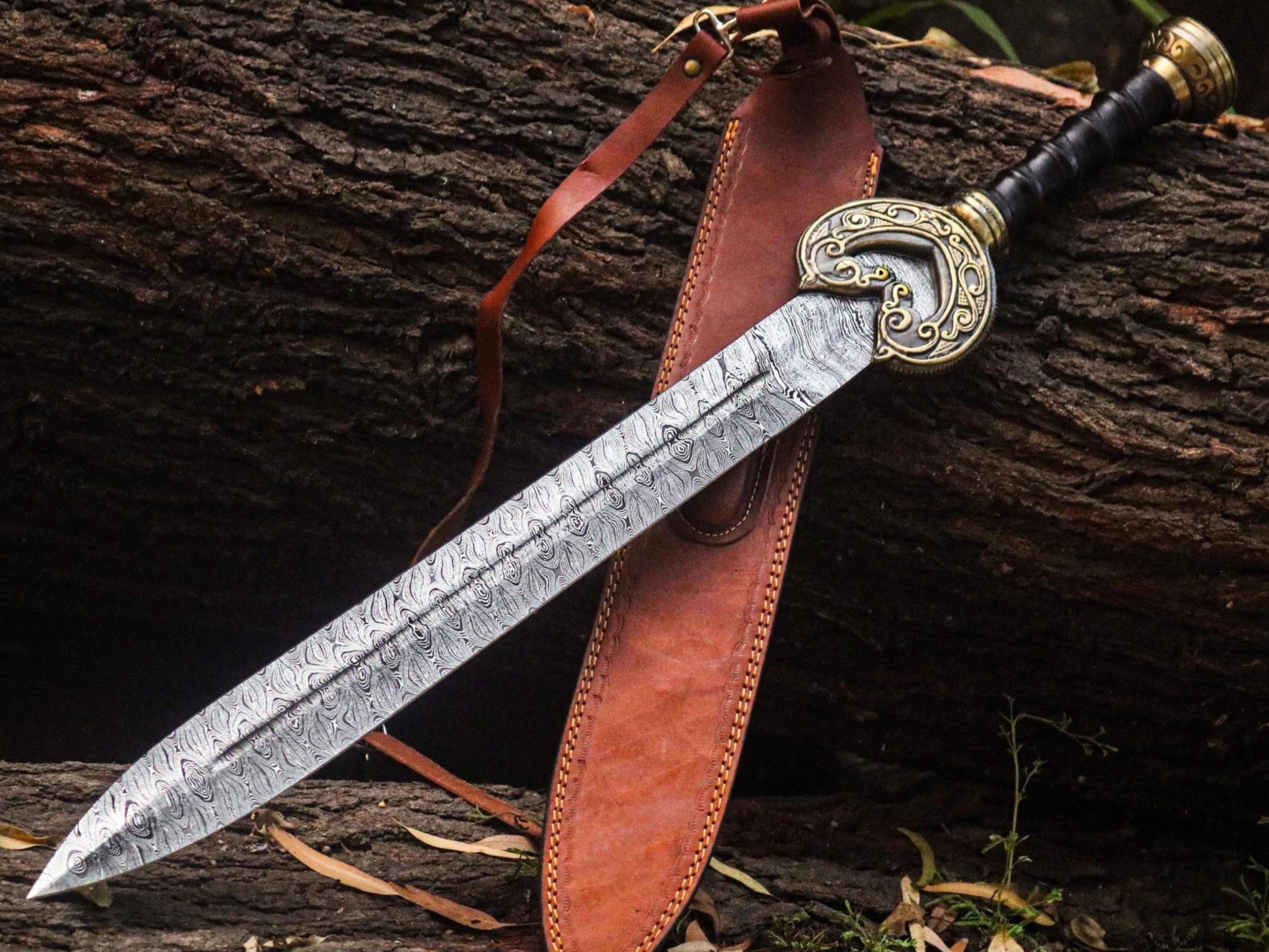 damascus cutlass sword master sword short viking sword for father's day gift or birthday gift for him, boyfriend