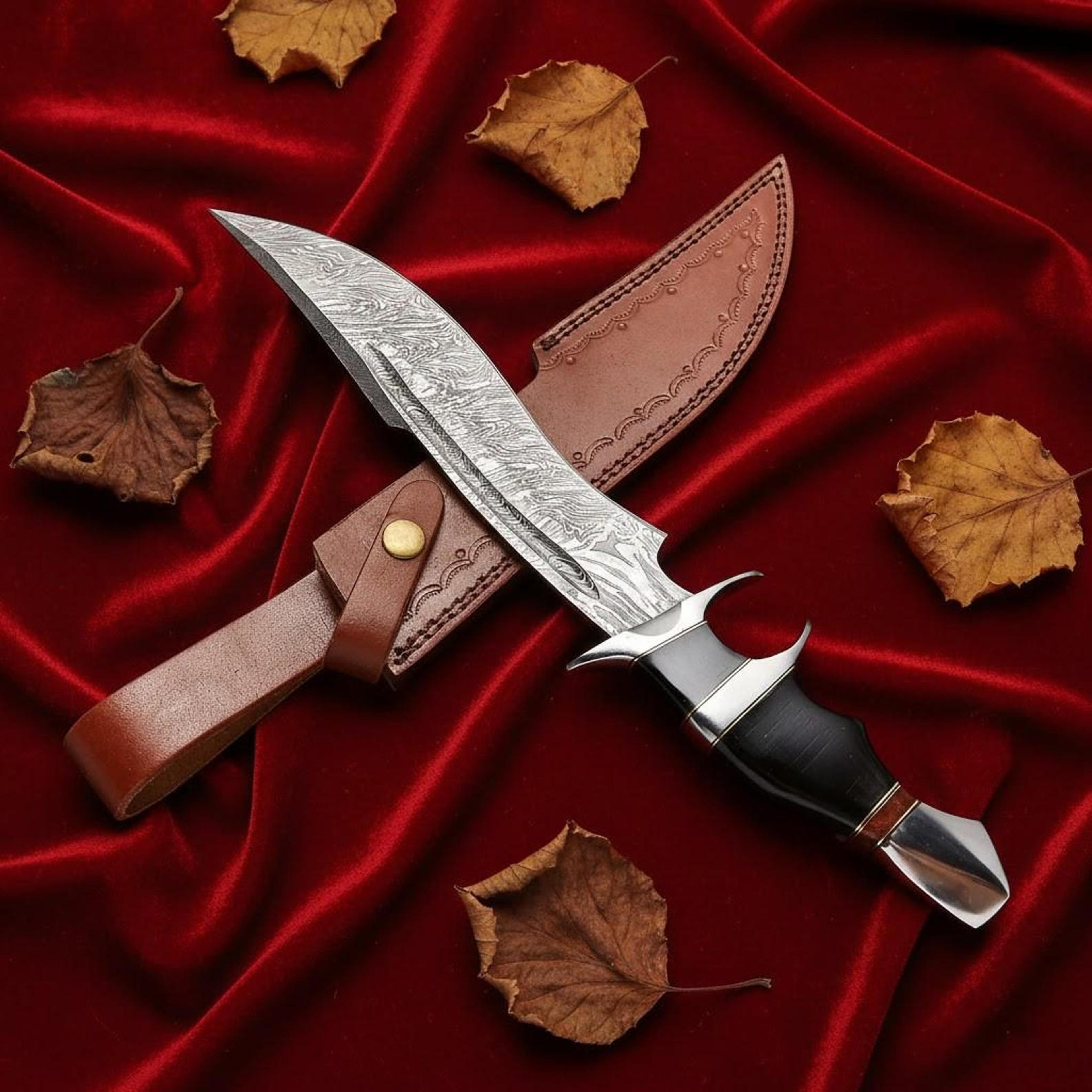 custom 216 layers damascus steel bowie knife 15" handmade hunting knife with leather sheath
