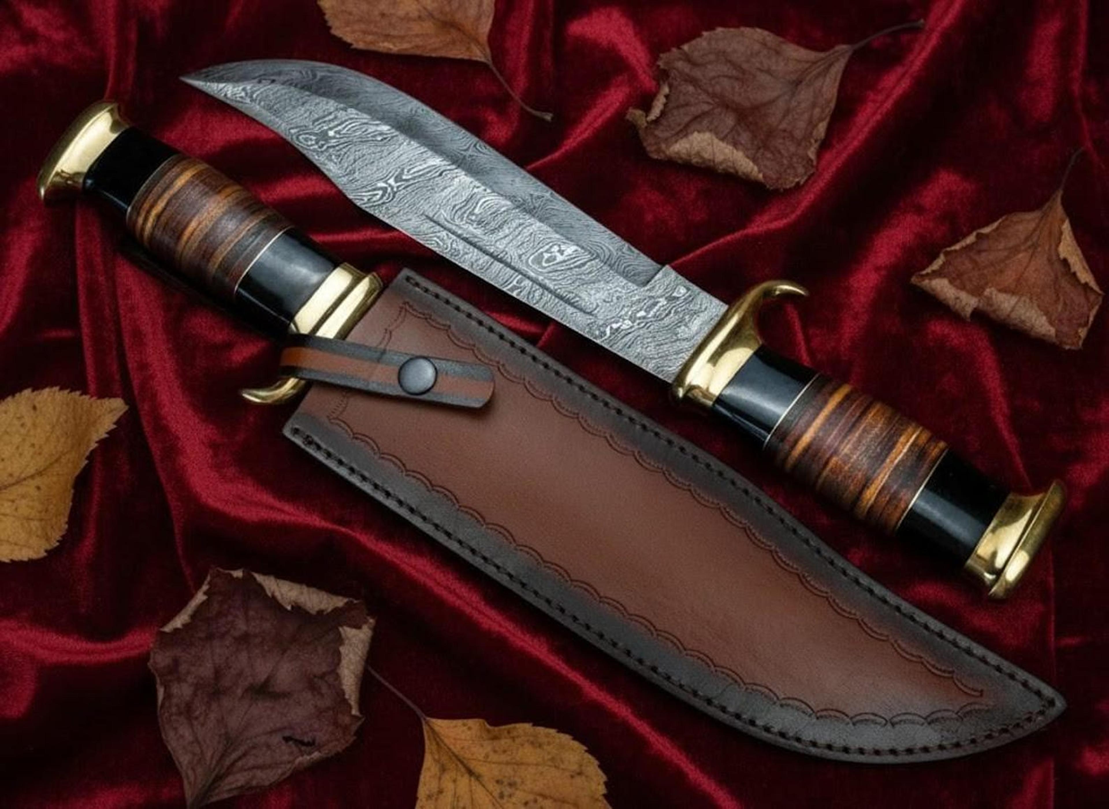 hand forged outback crocodile dundee bowie knife 15" handmade hunting knife with leather sheath | wedding gift