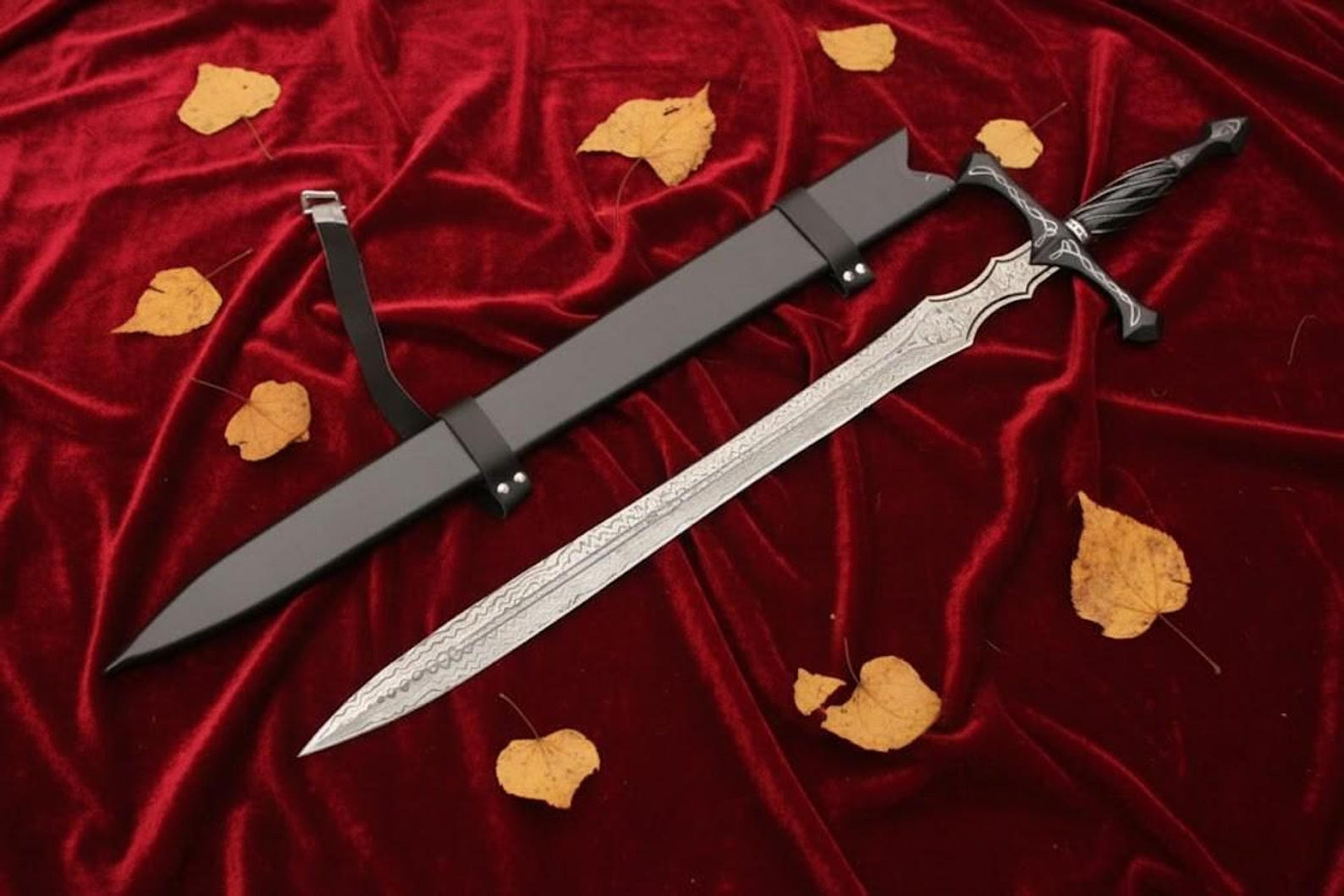 hand forged damascus steel queen of swords 34" medieval fantasy functional sword replica