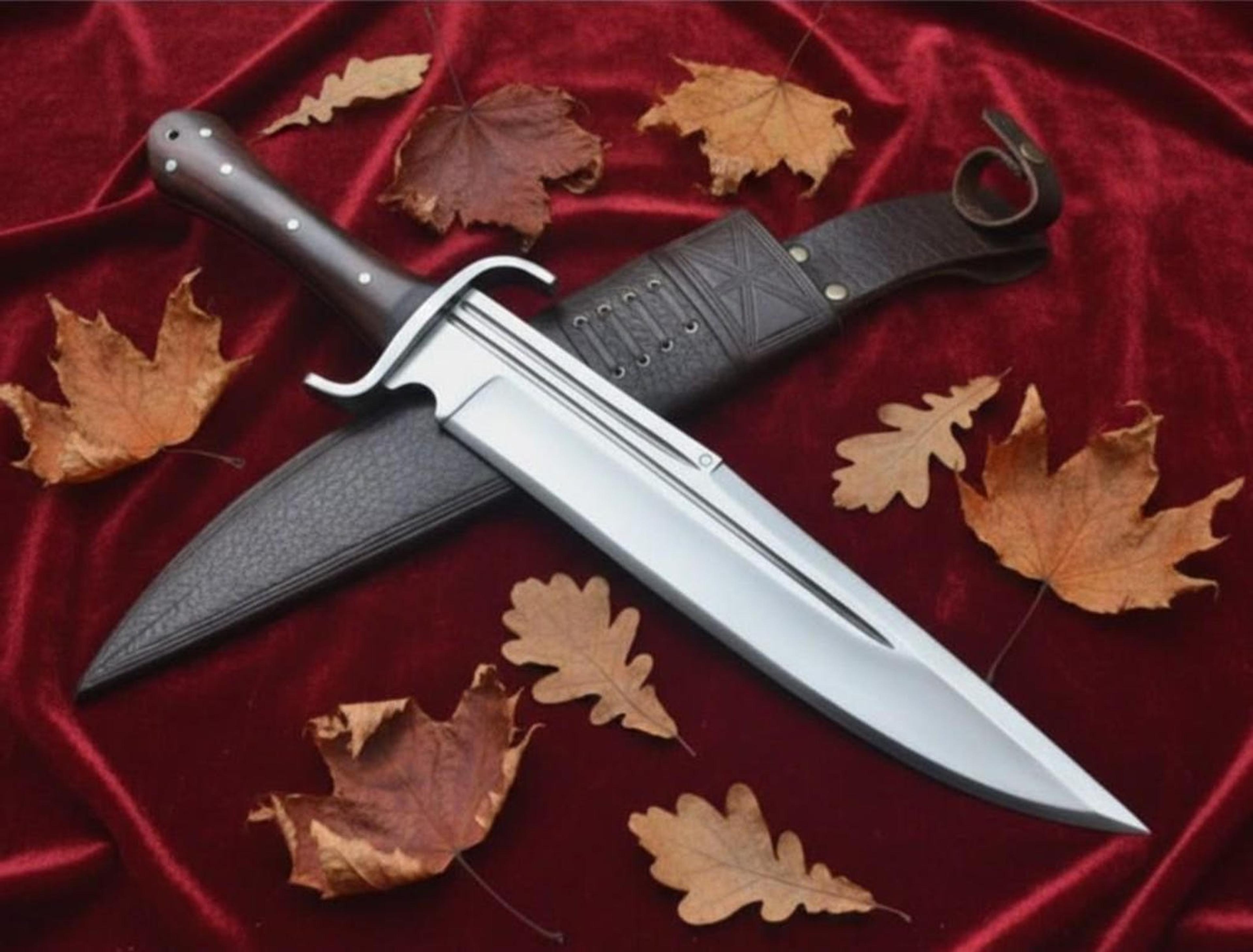 handmade carbon steel bowie knife 13" rosewood handle hunting knife with leather sheath