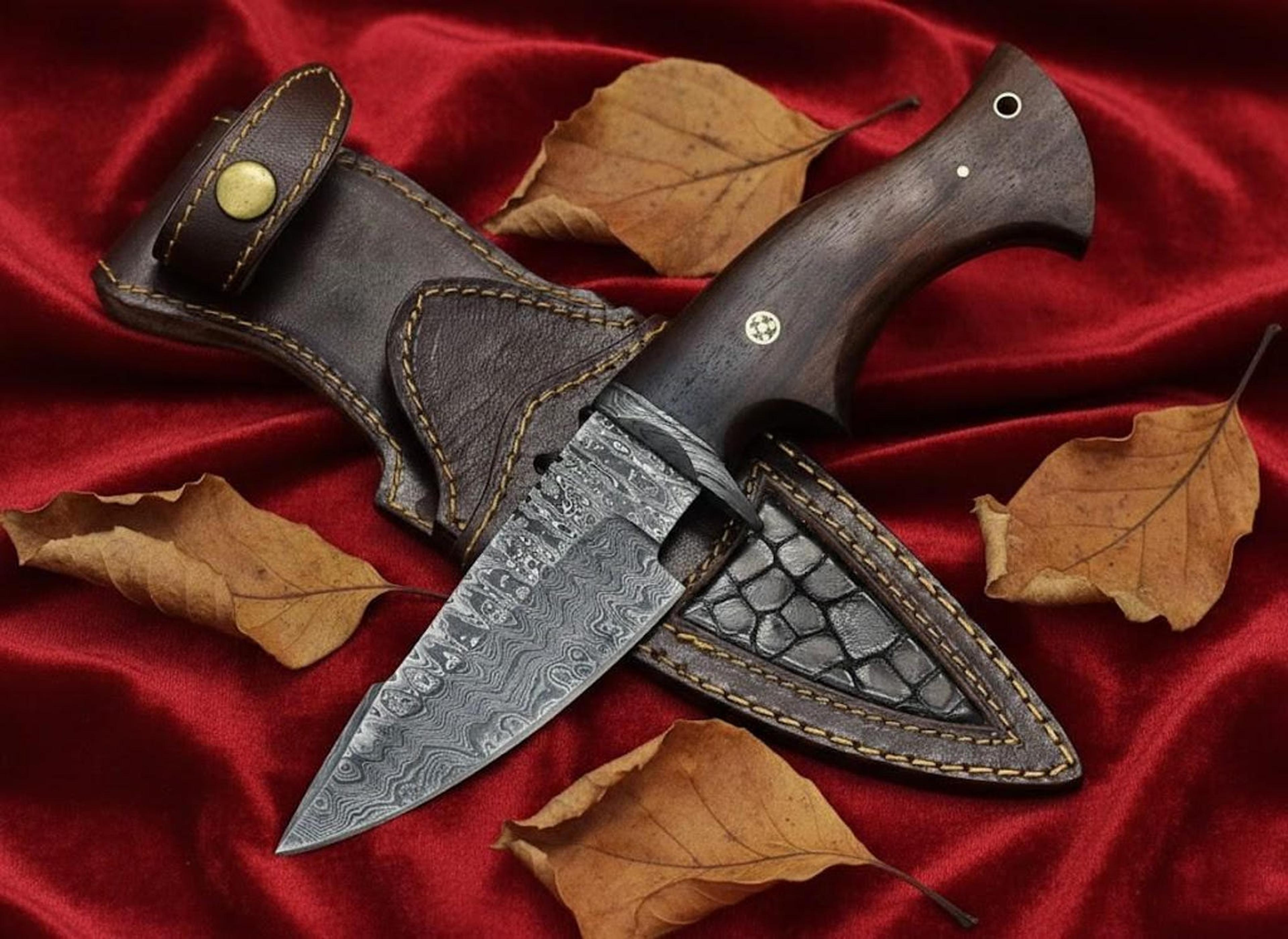 handmade damascus steel hunting knife 12" rosewood handle personalized knife with sheath