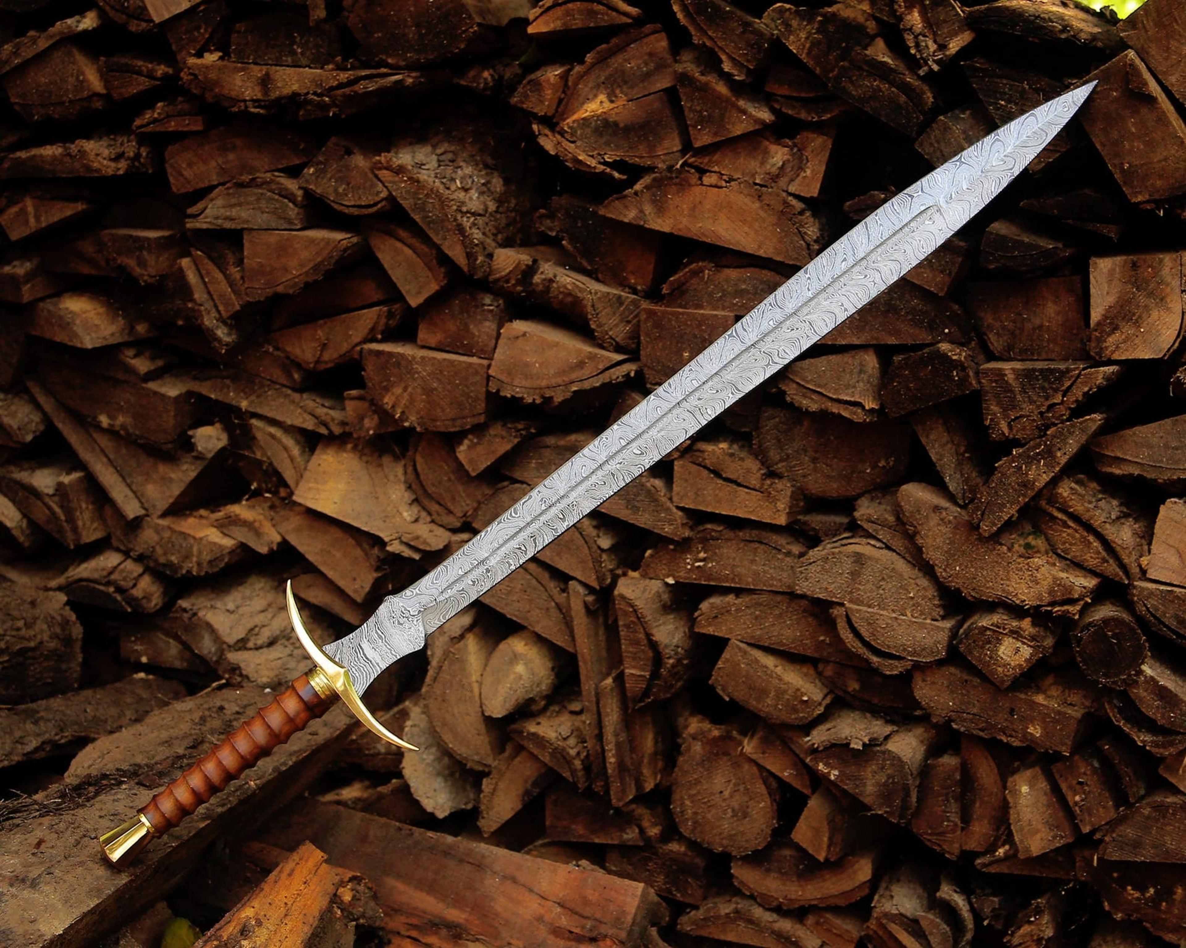 hand forged damascus steel longsword 40" rosewood handle medieval knight collector sword