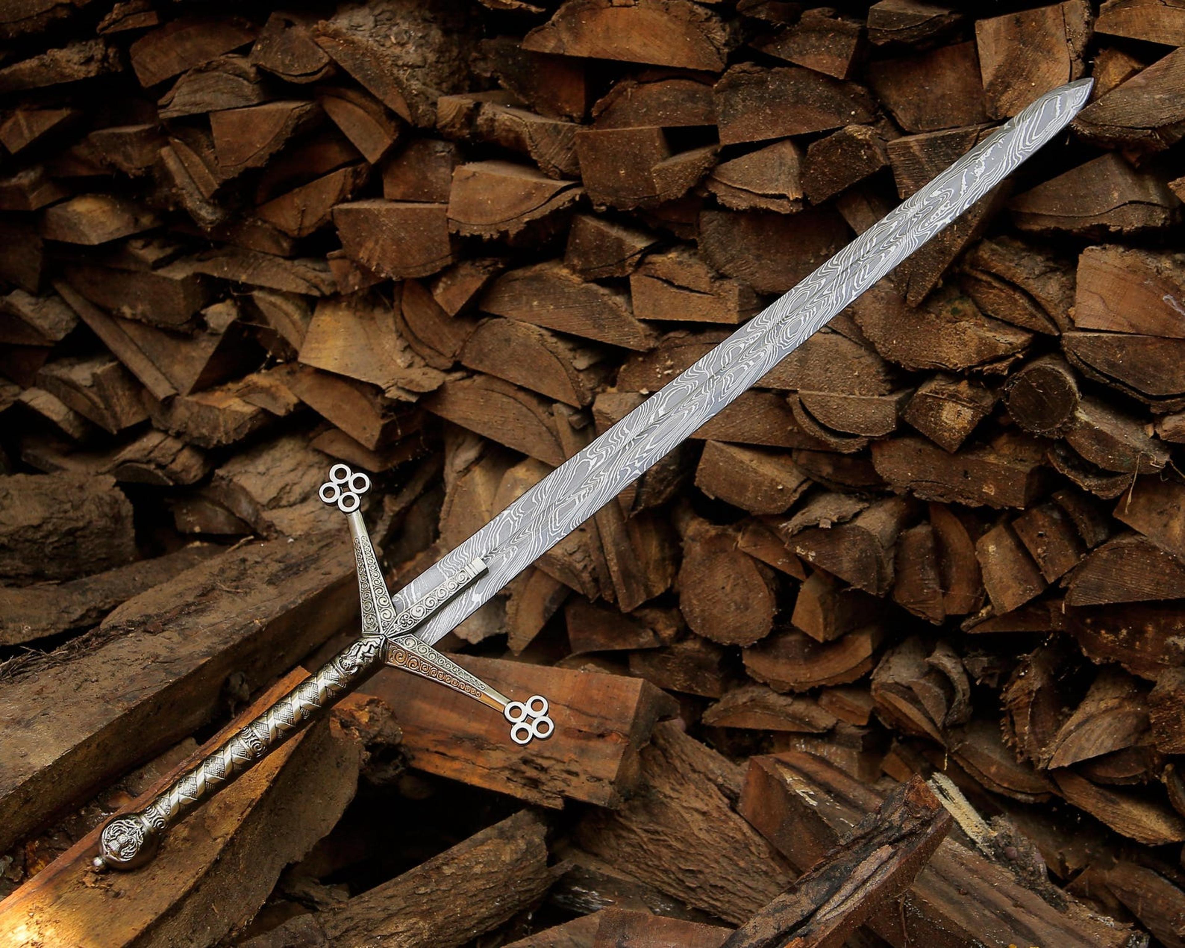 handmade damascus steel medieval long sword 40" ornate cross guard knight collector