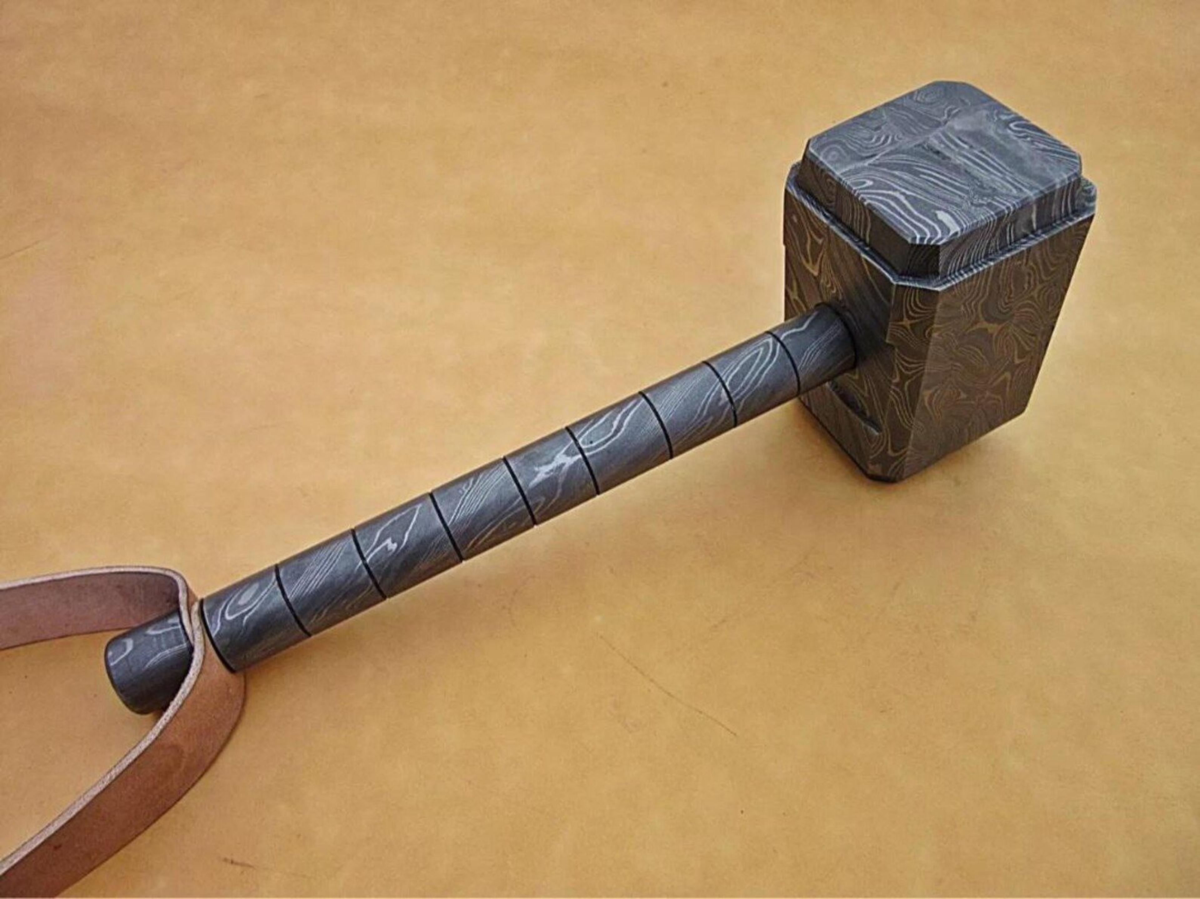 handcrafted viking hammer 16" custom damascus steel mjolnir groomsmen gift