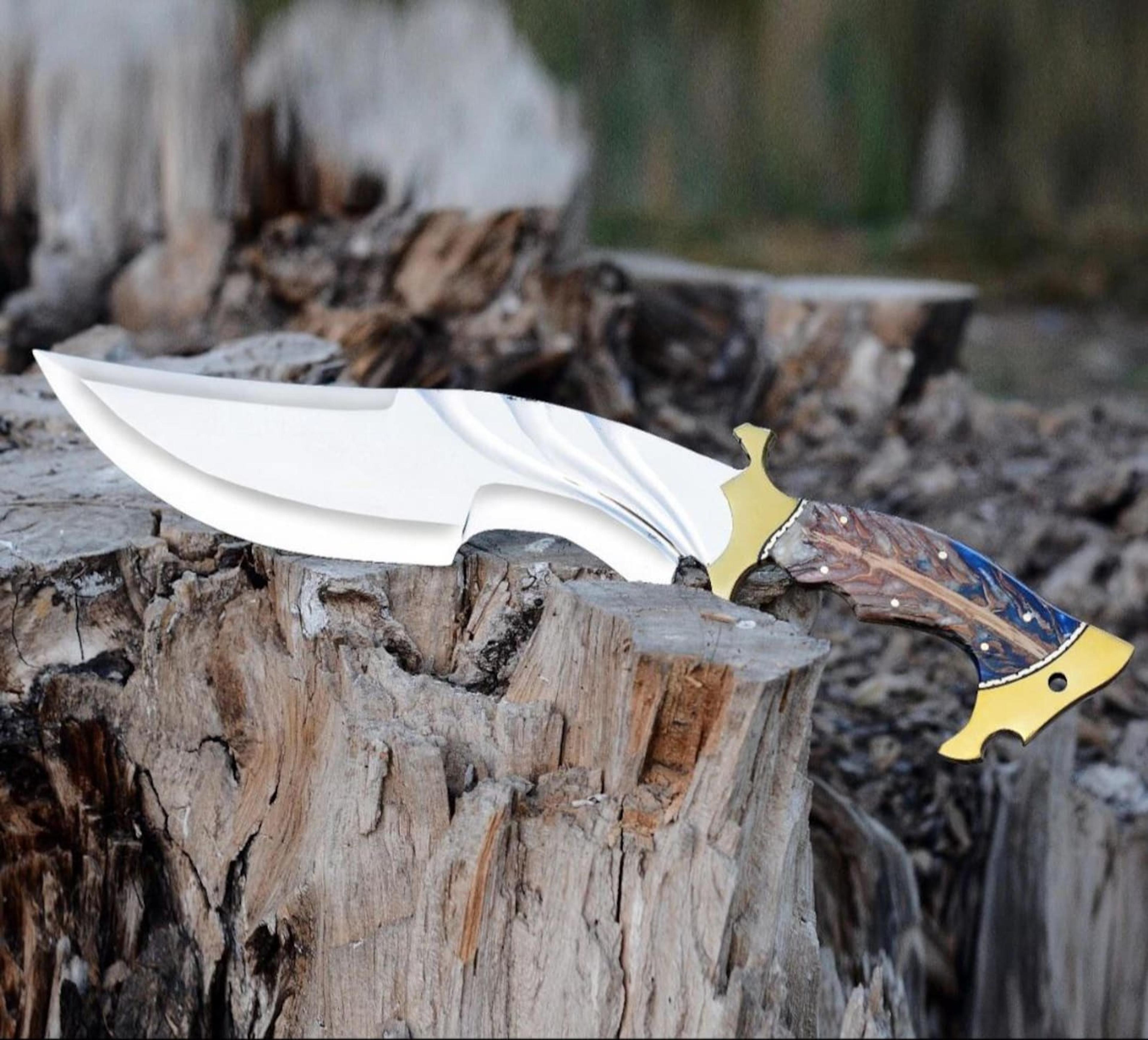 handmade forged bowie knife stainless steel blade hunting knife with leather sheath
