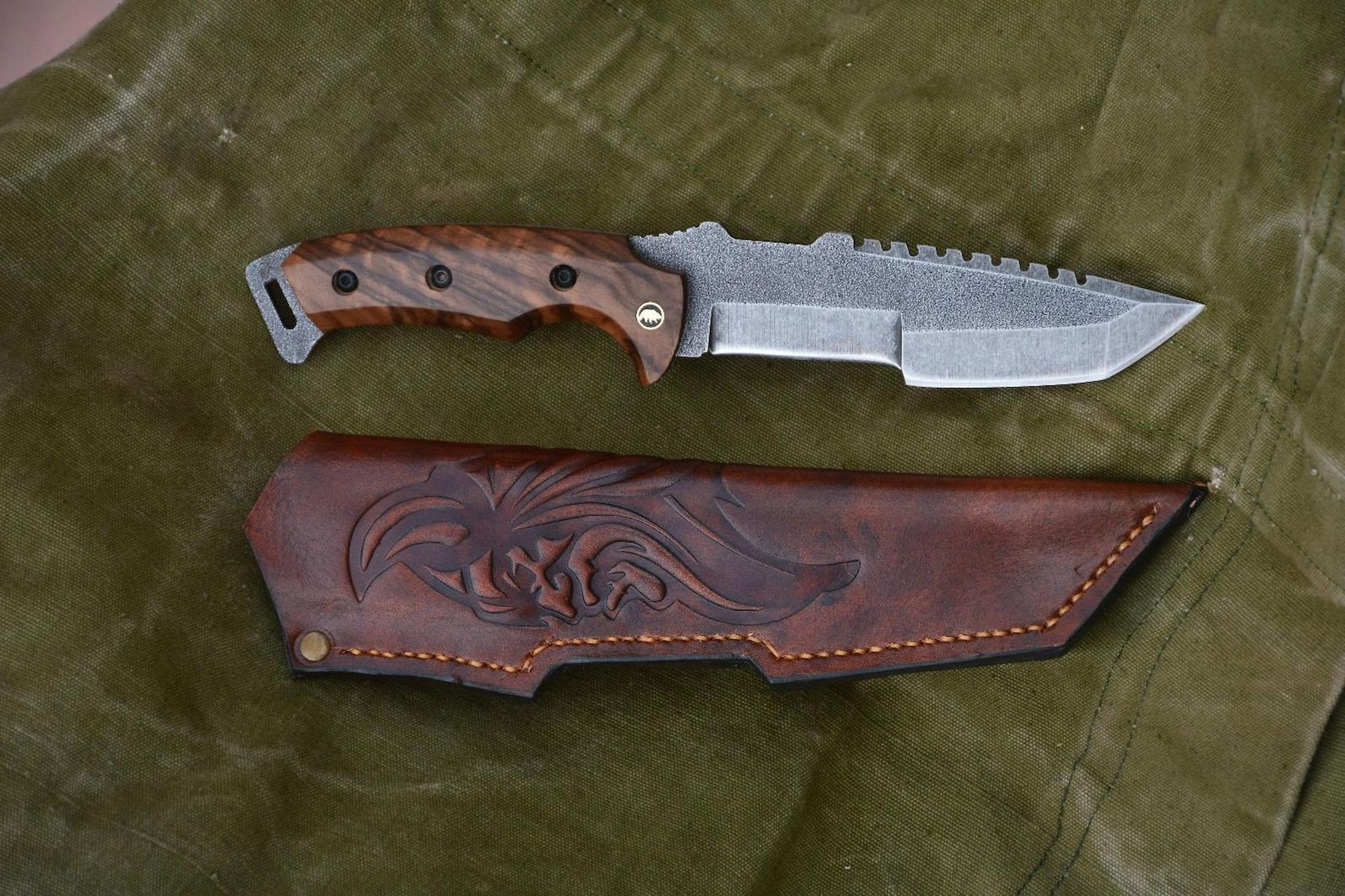 tracker knife sleipner steel full tang outdoor knife with walnut wood handle stonewashed finish | hunting knife