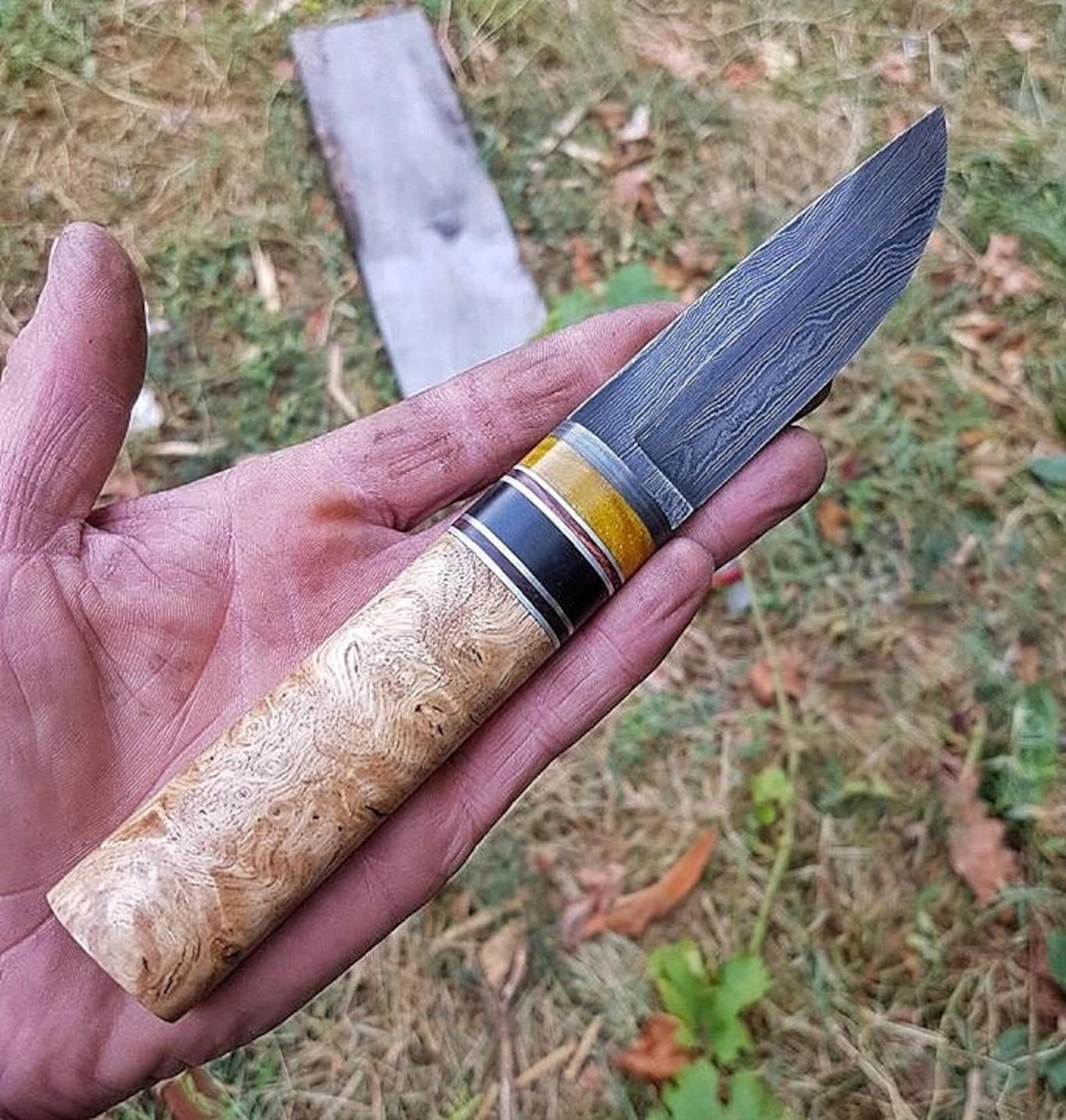 handmade damascus puukko knife – alder & ebony catalin handle outdoor bushcraft knife