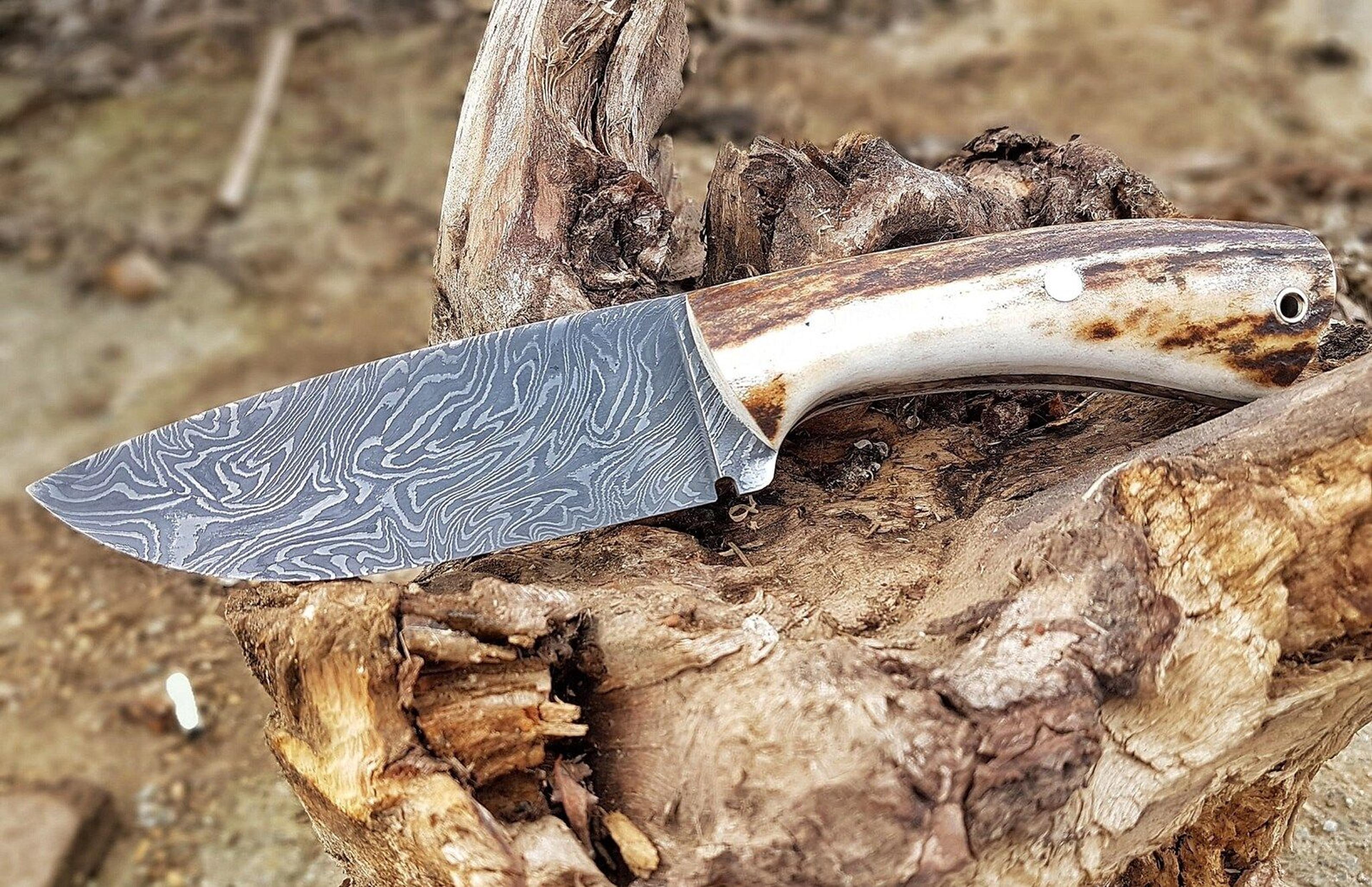 premium 150 layer damascus steel outdoor knife with full tang stag horn grip